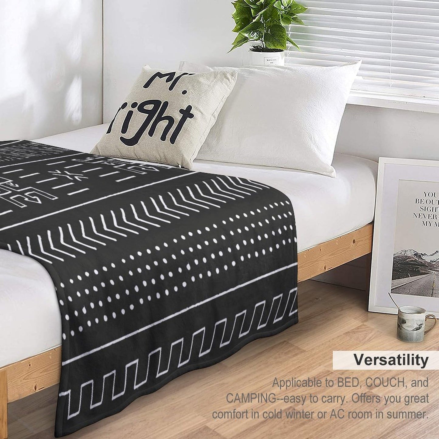 ZhiRain African Traditional Geometric Throw Blanket Black and White Tribal Ethnic Blanket for Sofa Bed Couch Chair Or Dorm 50"x60"