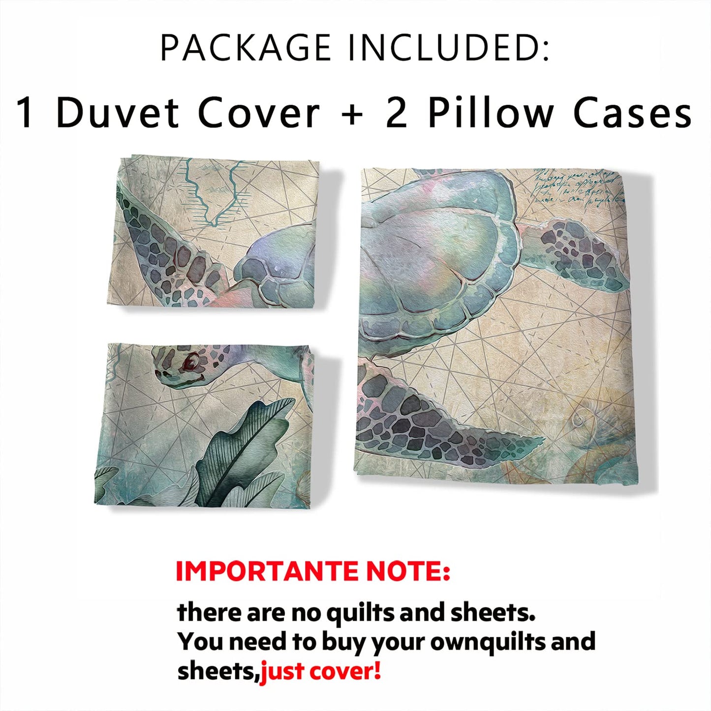 CVHOUSE Sea Turtle Duvet Cover Queen Size,Ocean Bedding Set for Kids Teens,Beach Comforter Cover,1 2 Pillowcases 3 Piece Queen 89'x89'