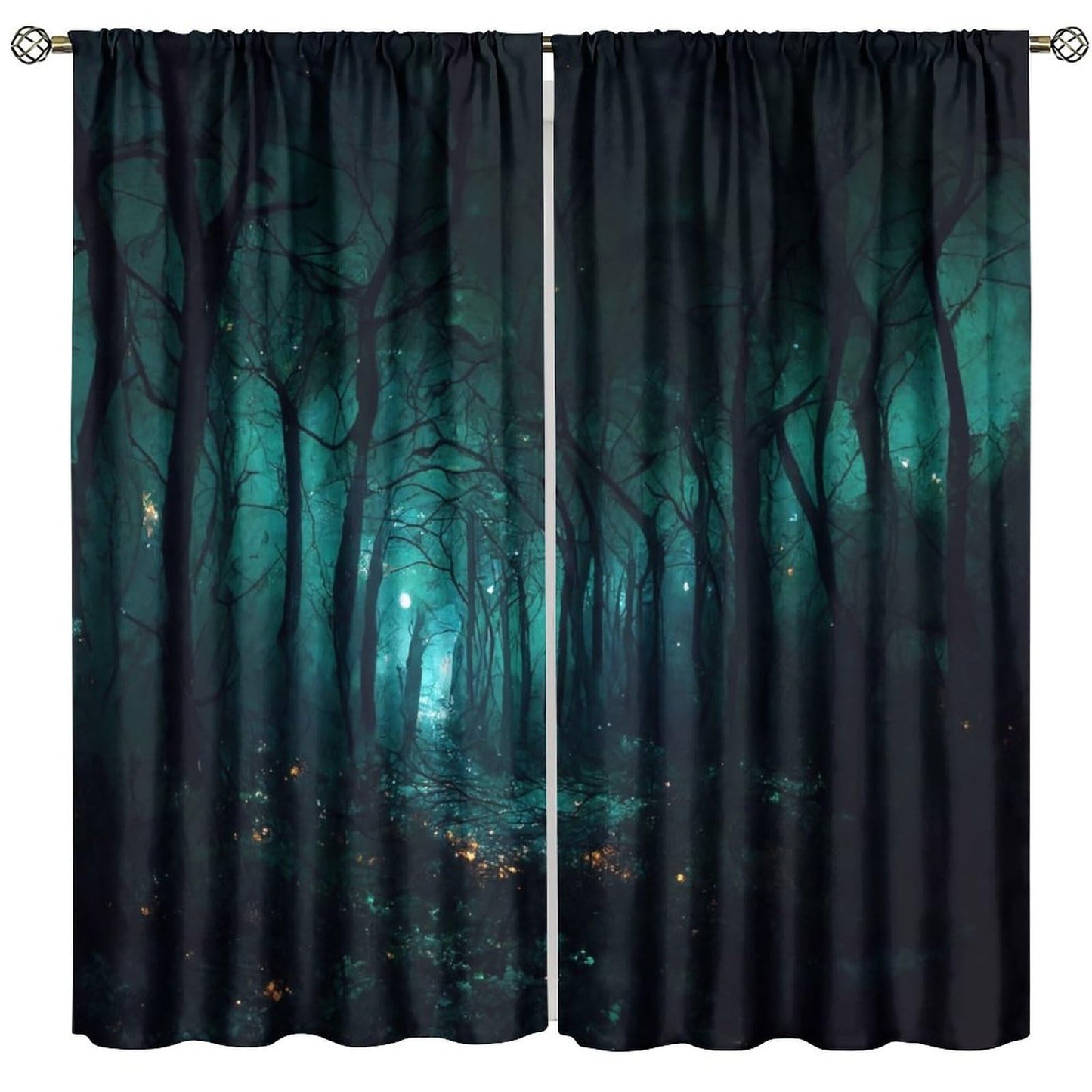 SHElifestyle Gothic Forest Curtains, Darkness Spooky Window Treatments, Creepy Horror Dark Tree Halloween Fireflies Window Drapes for Bedroom Living Room Kitchen W42 X L45