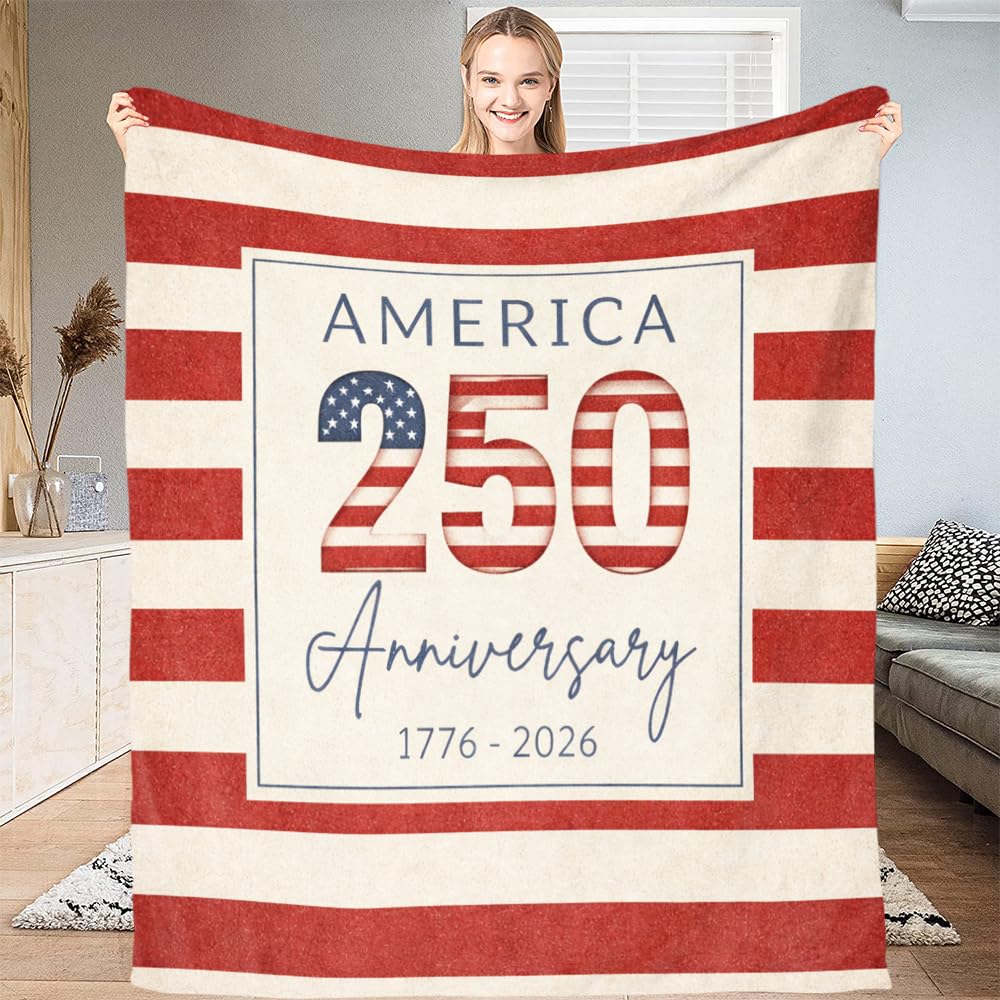 ENCYCOM Personalized Anniversary Blanket, 1776–2026 Patriotic Eagle Design Throw Blanket, Years of Freedom Commemorative Flannel Blanket, Independence Day Celebration Gift (#1)