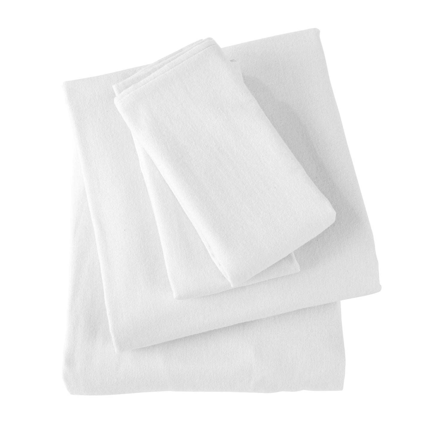 Market & Place 100% Cotton Queen Flannel Sheet Set | 4 Piece Deep Pocket Solid Cozy Winter Bed Sheets | Double Brushed for Extra Softness & Comfort | Chalet Collection (Queen, White)