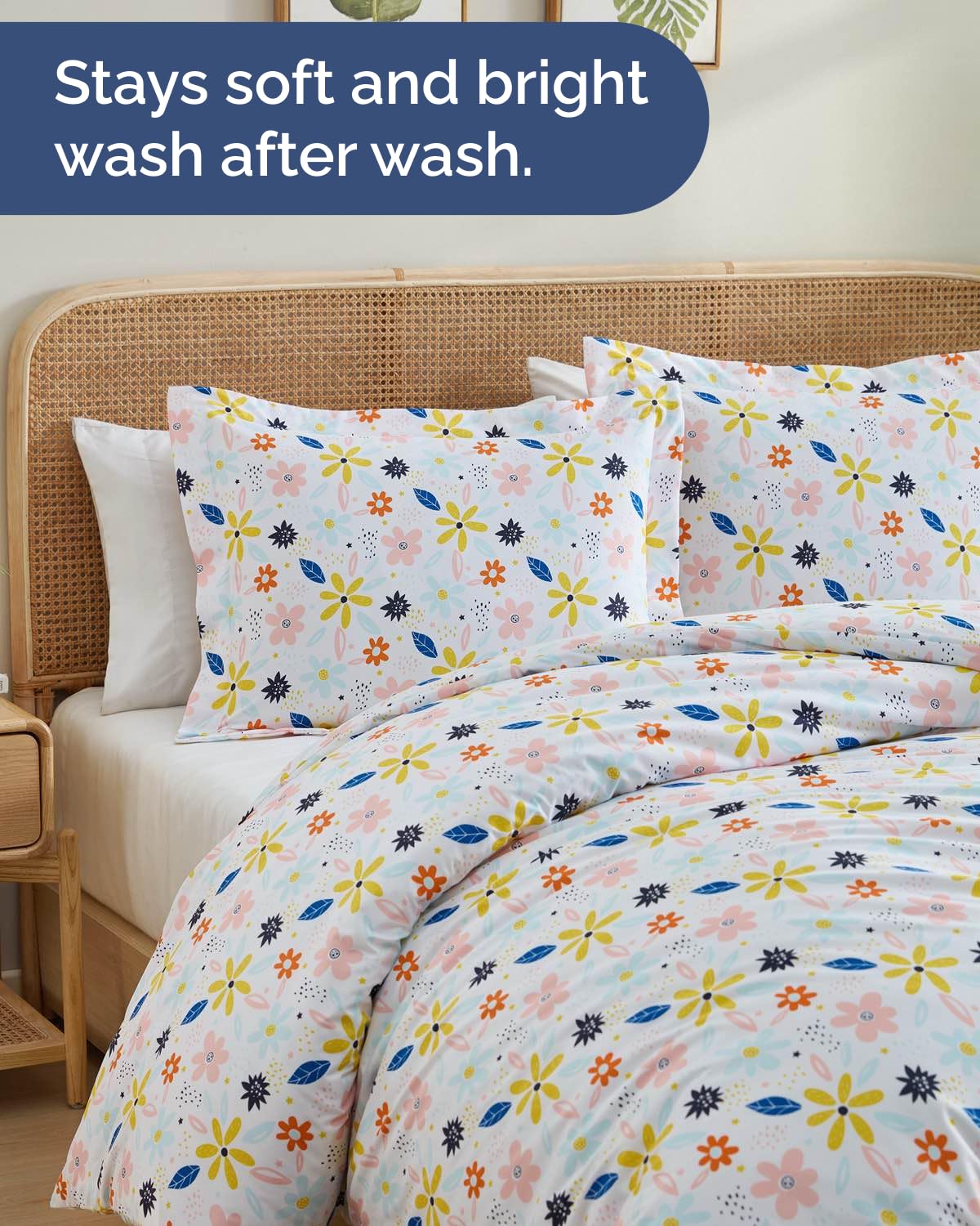 Duvet Cover Twin/TXL Size Set - Extra Soft Floral Duvet Cover 68 x 90 with 1 Pillow Sham - Comfy, Breathable Bedding Set - Hotel Luxury & Fade Free with Zipper Closures & Ties - Sunshine Floral