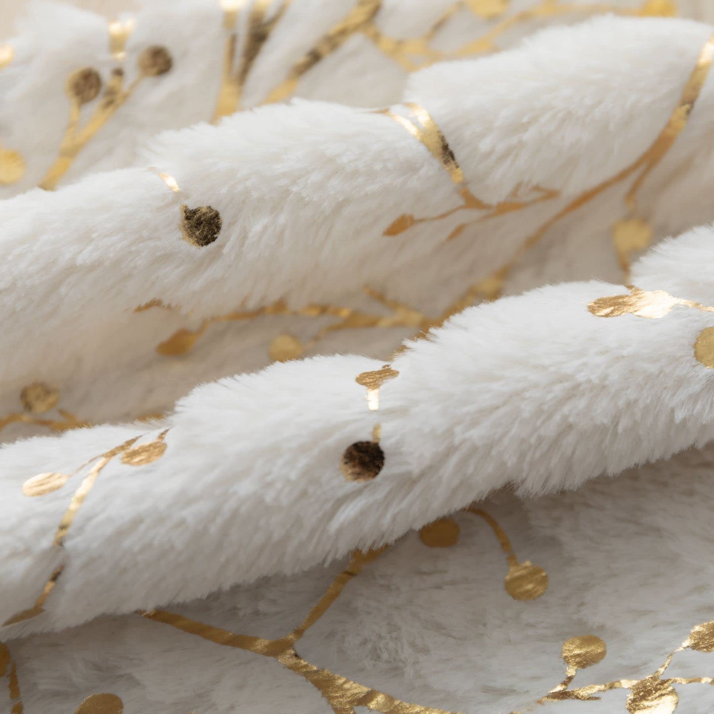 LIGICKY Set of 2 White Fluffy Pillow Covers Faux Fur with Gold Branches Glitter Throw Pillows Decorative Soft Furry Sparkling Square Cushion Cases for Sofa Bedroom Party Decor 12x12 inch (Two-Sided)