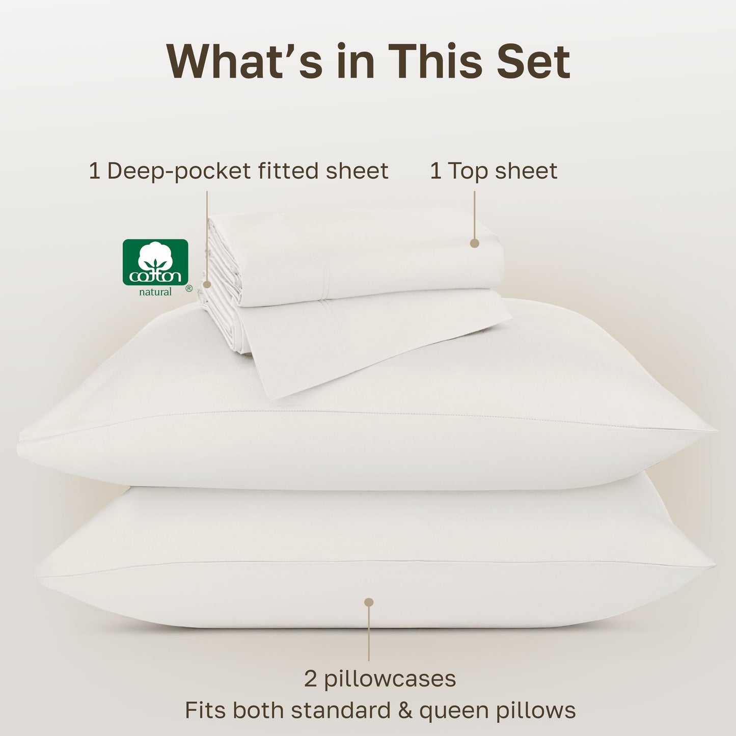 California Design Den 100% Cotton Queen Sheet Set - Luxury 800 Thread Count, Sateen Queen Sheets Cotton, Deep Pockets for a Snug Fit, Durable Bedding - Eggshell Cream