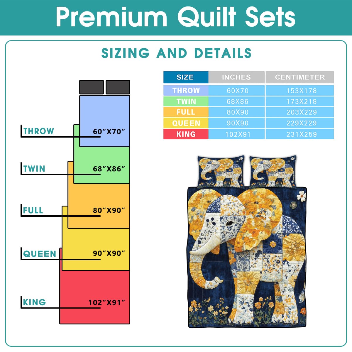 Jeminise Elephant Quilt Set, Animal Patchwork Printed Quilt Bedset, Patchwork Style Quilts Twin Full Queen Size Elephant Pattern Blanket Bedspread, Elephants Bed Set Bedding Gift