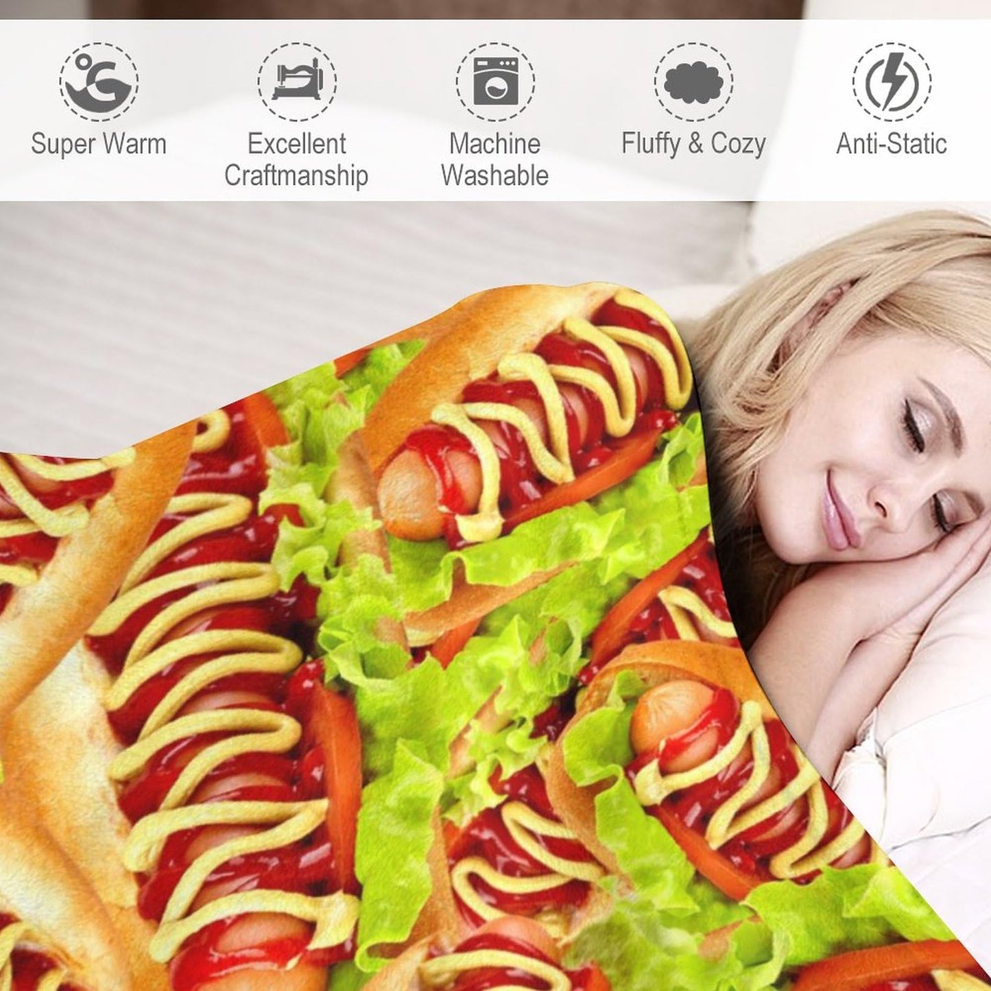 Throw Blanket for Teens Boys Girls and Adults Soft Warm Cozy Funny Food Midweight Flannel Blankets for Couch Sofa Bed Camping Travel Home Decor 50" X 60" (Hot Dog, Custom)