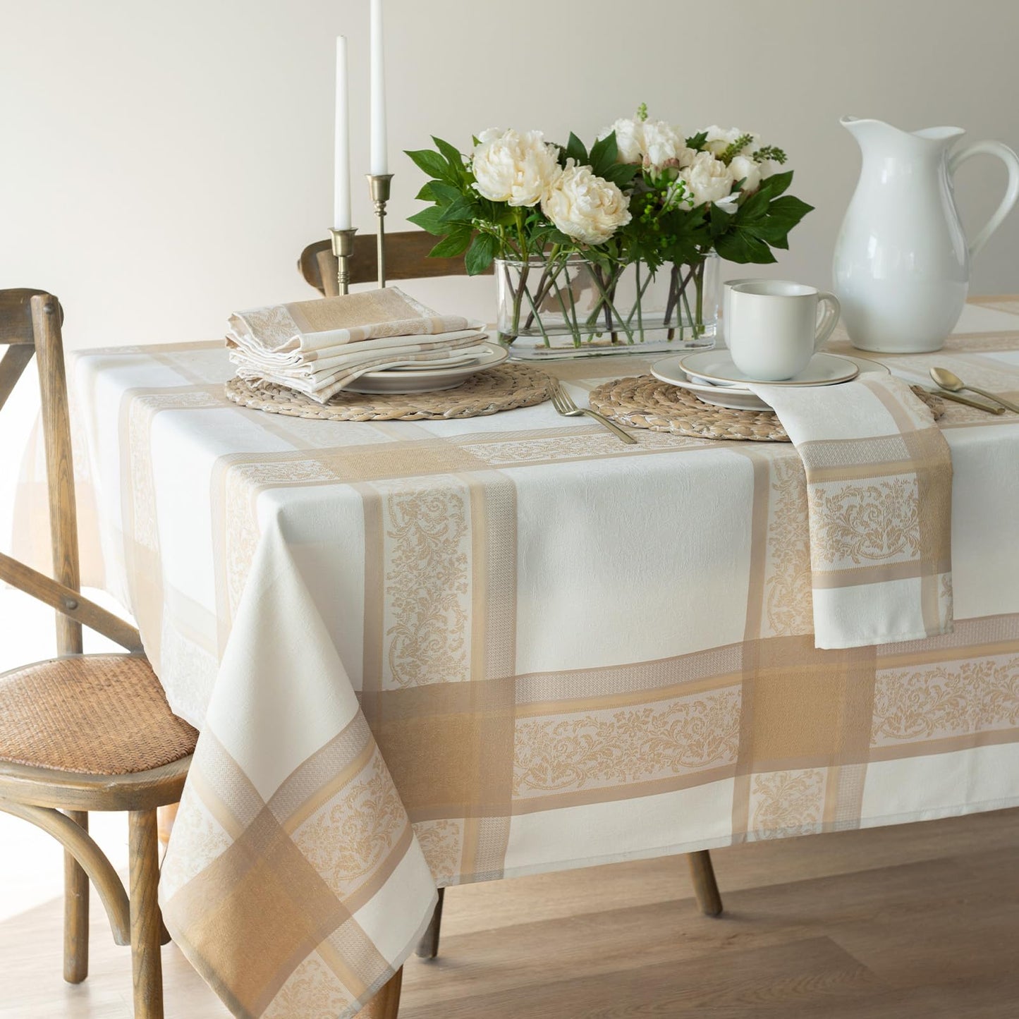 Benson Mills Heavyweight Jacquard Fabric Table Cloth with Gold Metallic Accents, Décor for Everyday, Parties, Holiday, Thanksgiving, and Christmas Tablecloth (Grandeur Glow, 60" x 84" Rectangular)
