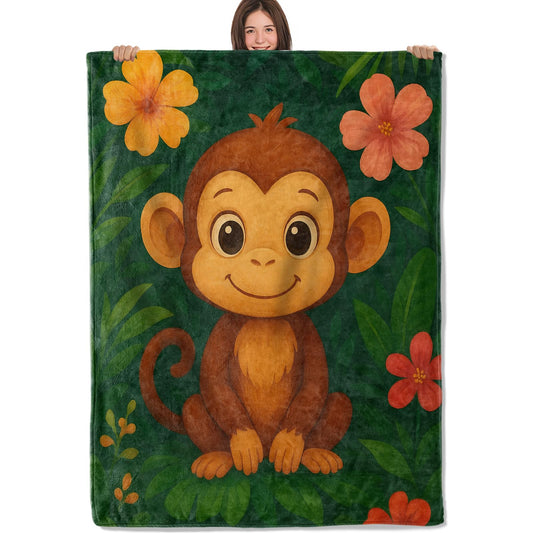 Playful Monkey Blanket Soft Lightweight Flannel Throw Blanket for Living Room Bedding Travel Home Decor Cozy 50x60 Inch Blankets Gifts for Adults Kids Women Men