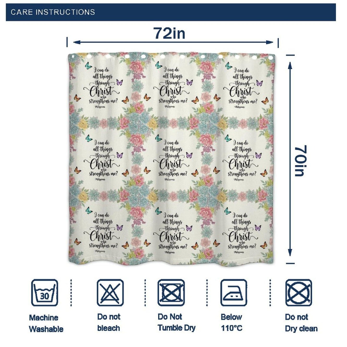 Meaudiwes Classic Shower Curtain Set Bathroom Decoration with Curtain Hooks Christian Religious Bible Verse Scripture Prayer, 72"x 70"