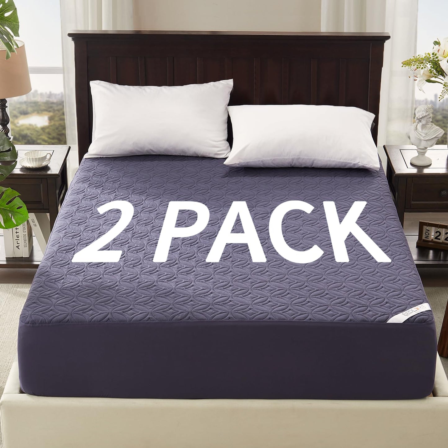 BEDLORE 2 Pack Waterproof Mattress Protector, Full Size Mattress Pad with Deep Pocket 6"-15" Depth, Soft Breathable Bed Mattress Cover for Bedroom, College Dorm (Navy Blue)