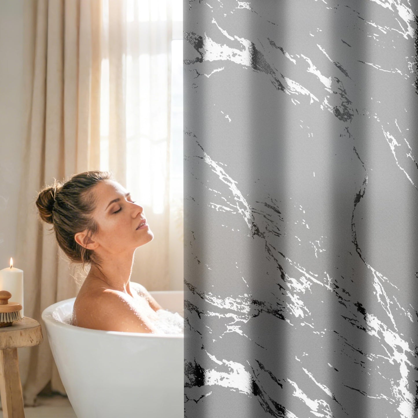 Yiwshcut Premium Gray Marble Shower Curtain - Realistic Vein Design, Water-Resistant Fabric (72x72 Inches), Stable Drape, Easy-Clean, Stylish Nordic/Ins Bathroom Decor