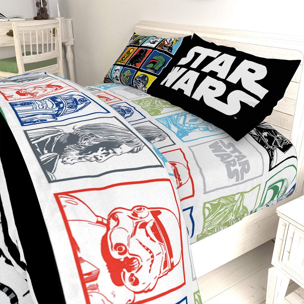 Jay Franco Kids Sheet Set with Fitted, Flat Sheets & Pillow Cover - Ultra-Soft Bedding with Pillowcase for Room Decor, Multi - Star Wars, 4 Piece Full