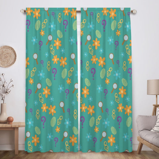 Funnytree 82" X 84" Colorful Mystery Pattern Window Curtains Magnifying Glass Icons Drapes Bedroom Home Room Decor Durable Fabric Machine Washable