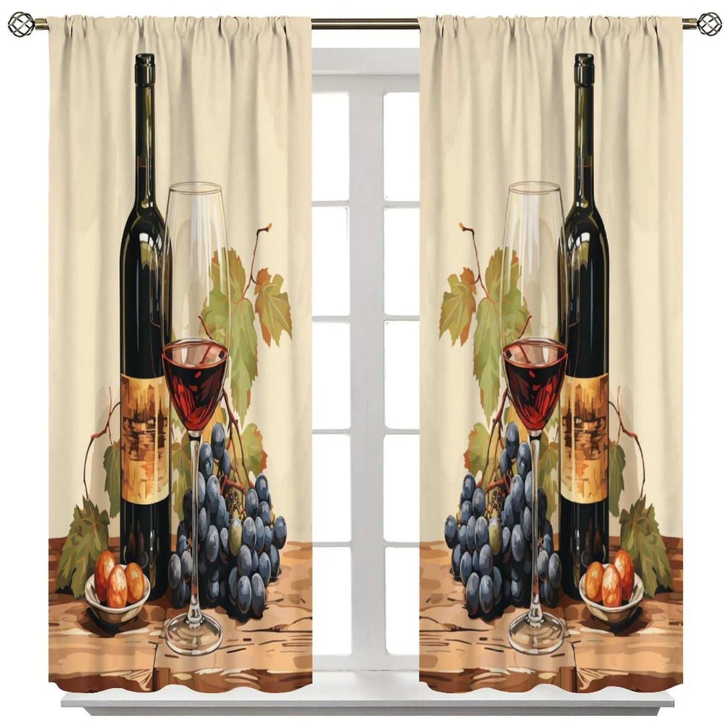 JADERYS Red Wine Kitchen Curtains Bottles Glasses Grapes Retro Abstract Bedroom Living Room Blackout Rod Pocket Decoration Window Drapes 2 Panels W21xL45in