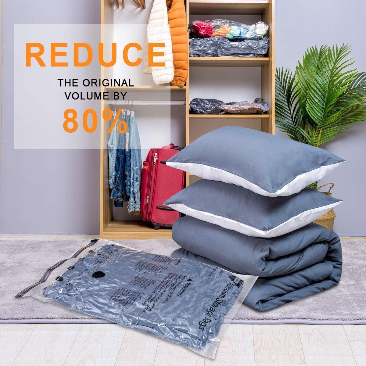 GONGSHI Vacuum Storage Bags, Space Saver Seal Bags For Clothing, Travel Luggage,Blankets, Comforters, Pillows, Clothes Storage.12 Jumbo
