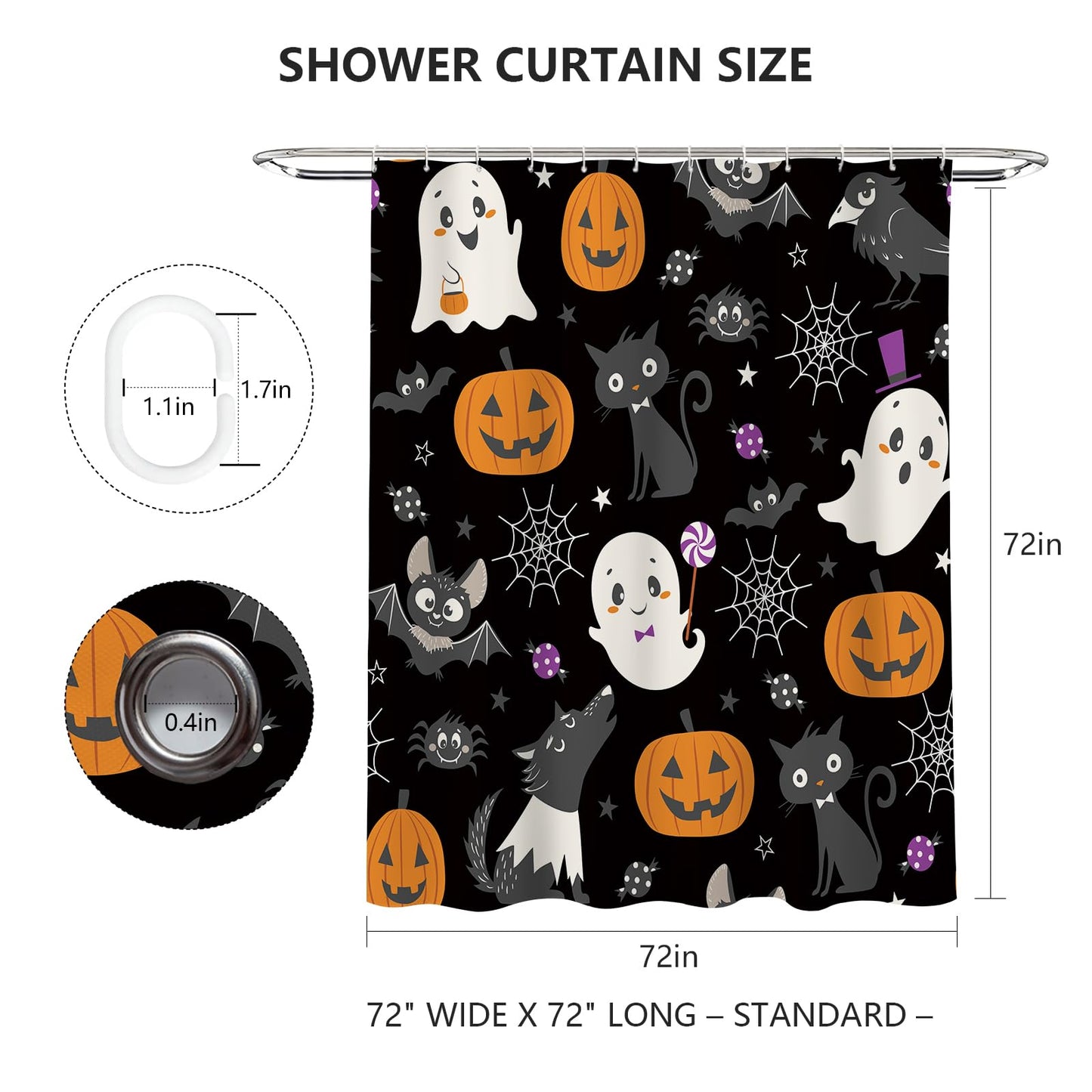 MEHOFOND Halloween Boo Shower Curtain Halloween Bathroom Curtain Skull Bat Spider Bathtubs Decor Washable Durable Polyester Fabric Bathroom Curtains 72x72 in