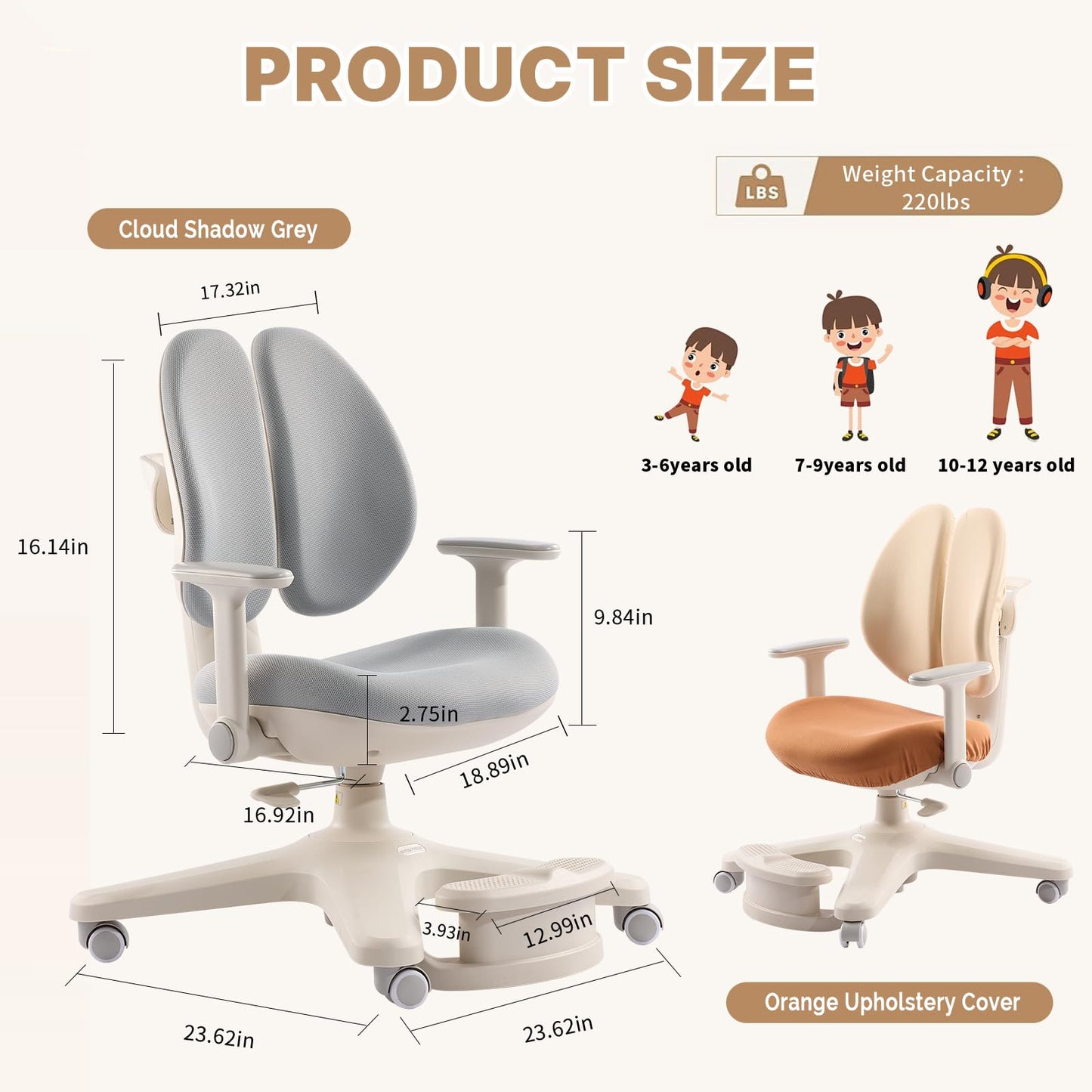 Ergonomic Kids Desk Chair with Adaptive Back Support, Adjustable Footrest, and 90° Flip-Up Armrests — Breathable Study Chair for Ages 3-12, Fits Home Office and Bedroom