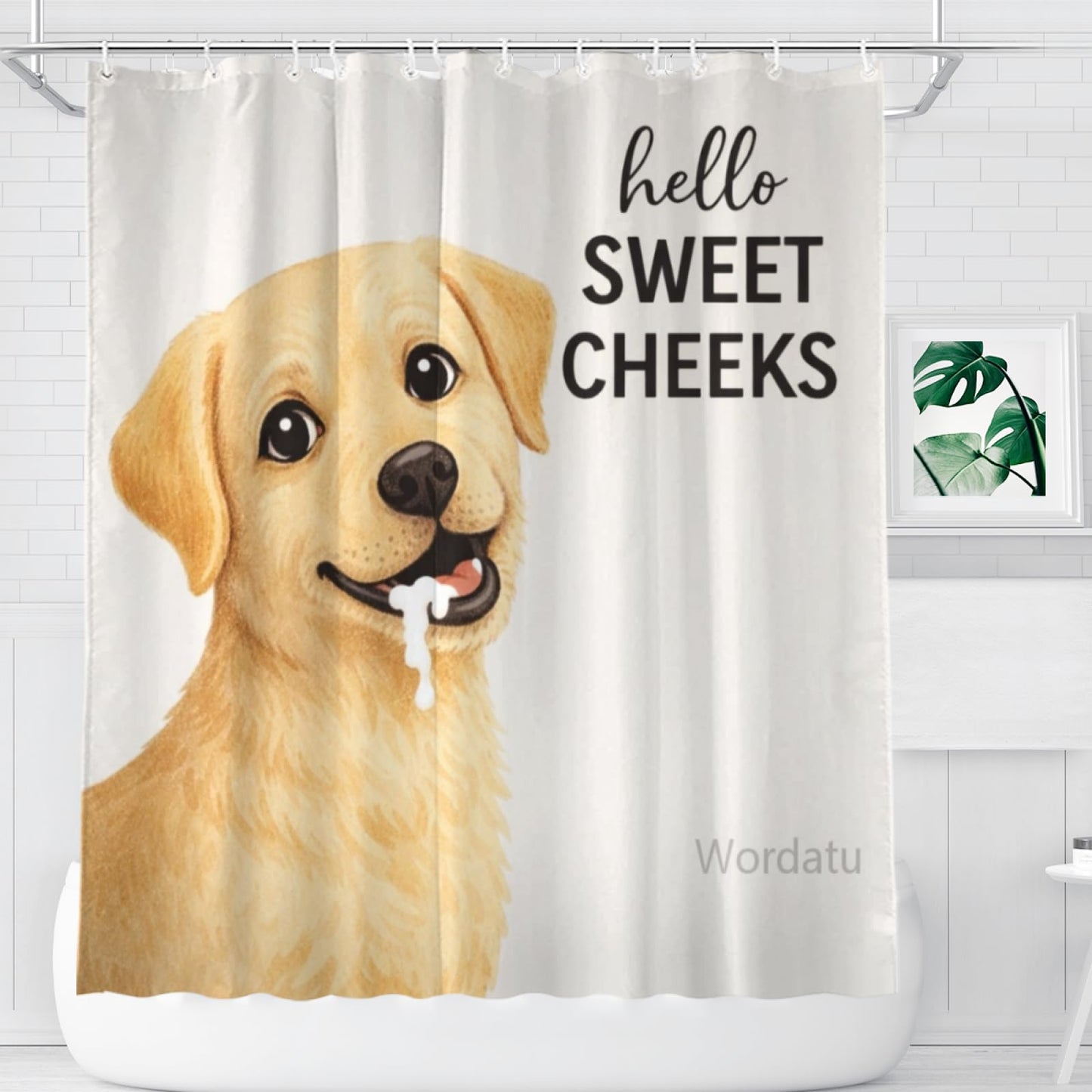 Wordatu Funny Labrador Retriever Shower Curtain Colorful Animal Waterproof Polyester Fabric 72x72 Inches Set with 12 Hooks(24712)