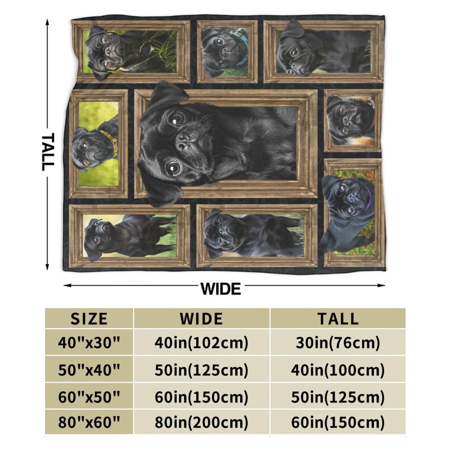 Black Pug Blanket Pug Dog Blankets Fleece Plush Flannel Super Soft Cozy Warm Lightweight Cute Pugs Dogs Decor Gifts for Boys Girls Kids Adults Men Women 40" x 50"
