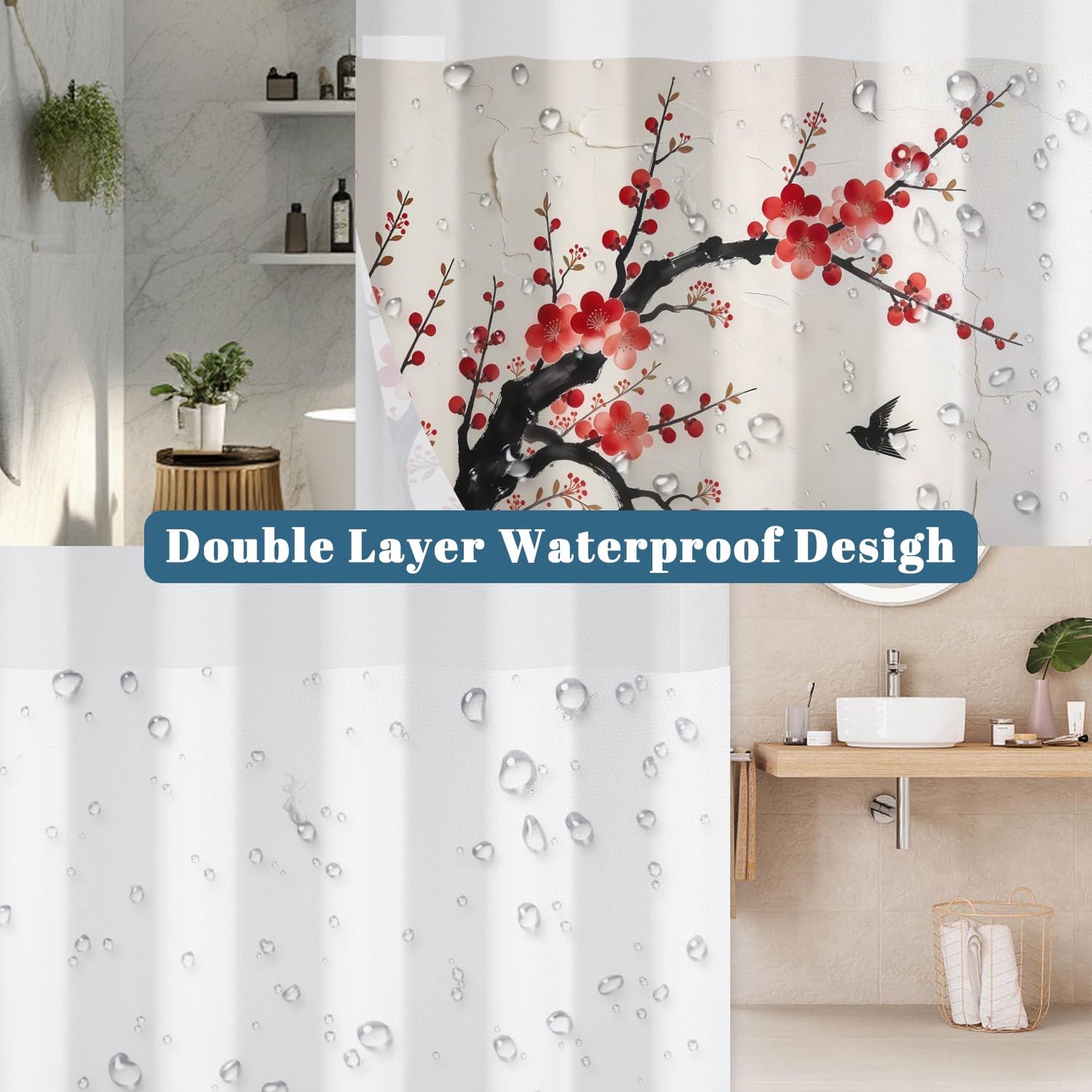 Xiazhilaio Plum Blossom Shower Curtain with Snap in Liner, 71x74 Inch