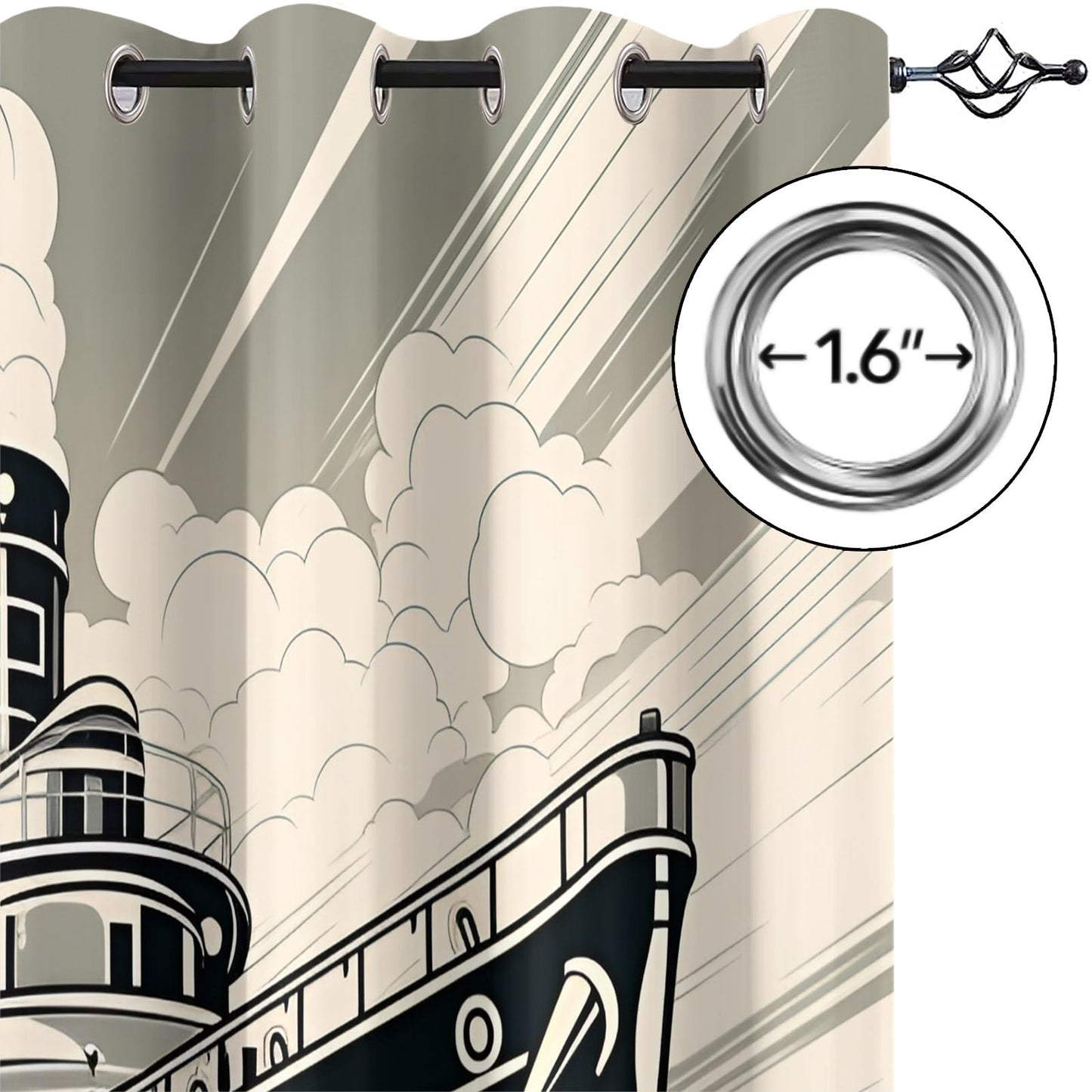 XAFIAUR Vintage Cruise Ship Blackout Curtains, Steamship Curtains for Living Room, Nautical Style Black Out Bedroom Curtain Thermal Insulated Grommet Drapes 2 Panels, for Boys Room 26" W x 63" L x2