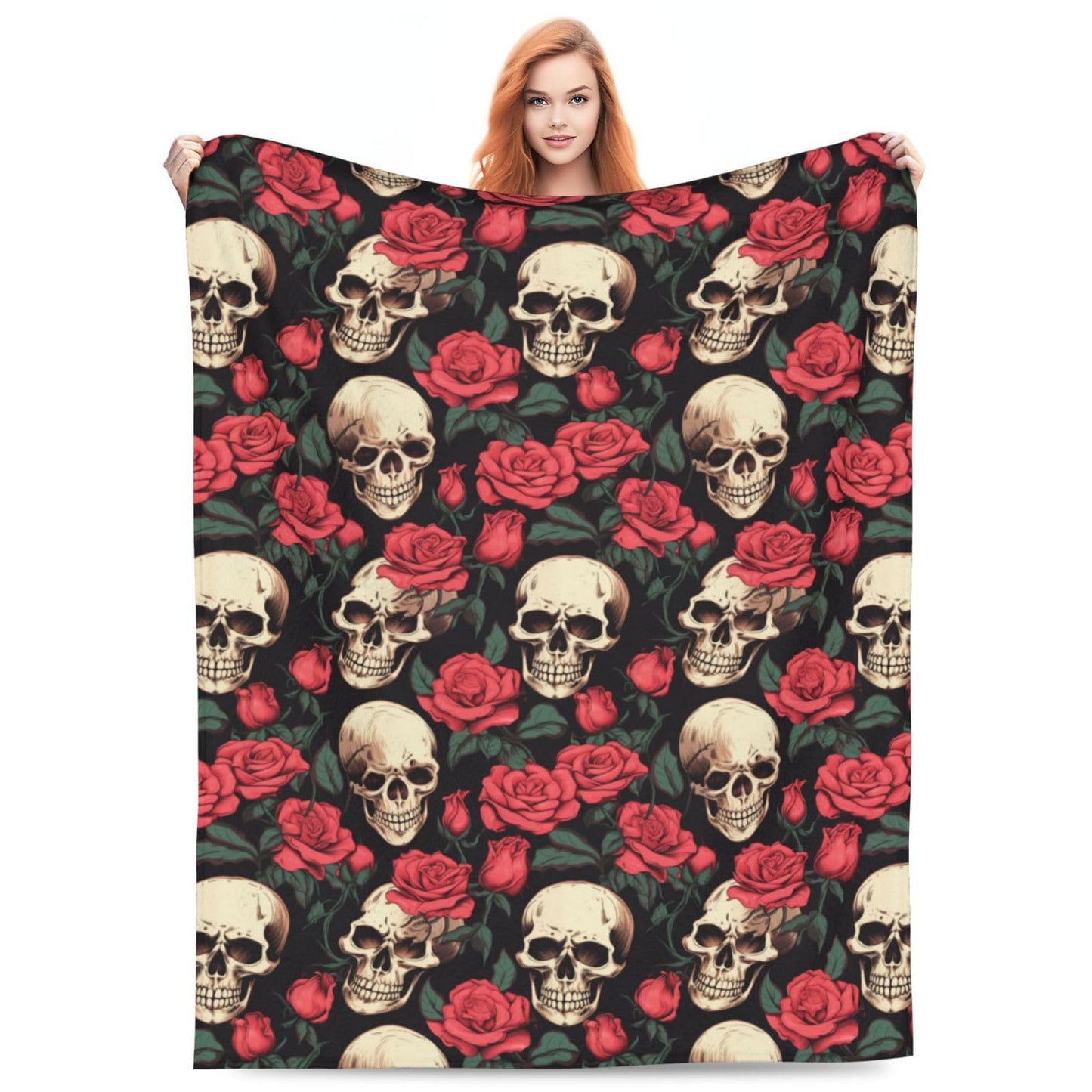 amepay Skull Flower Rose Blanket Gifts for Adults Women Men Gothic Skull Skeleton Flannel Throw Blankets Soft Fuzzy Lightweight for Home Decor Couch Bed Sofa 60x50 Inches