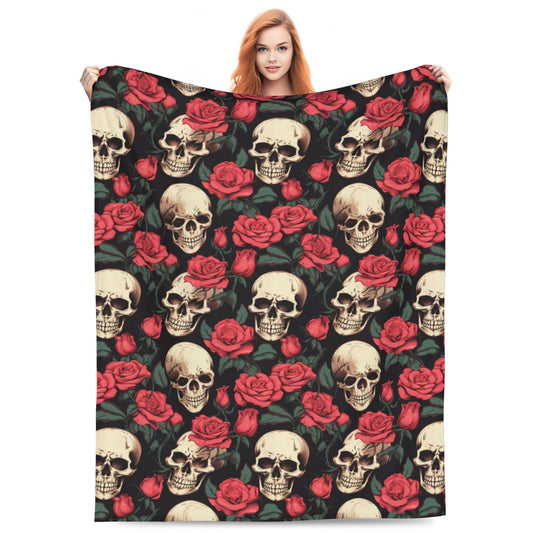 amepay Skull Flower Rose Blanket Gifts for Adults Women Men Gothic Skull Skeleton Flannel Throw Blankets Soft Fuzzy Lightweight for Home Decor Couch Bed Sofa 60x50 Inches