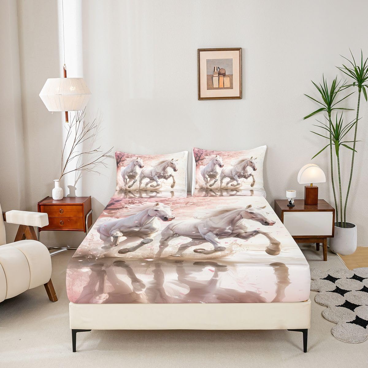 jejeloiu Galloping Horse Bed Sheets Sets Queen Size Kids Boys Girls Horse Bedding Set Cute Animal Decor Bed Sheet Set with 16-Inch Deep Pockets Western Farmhouse 4Pcs with 2 Pillow Cases