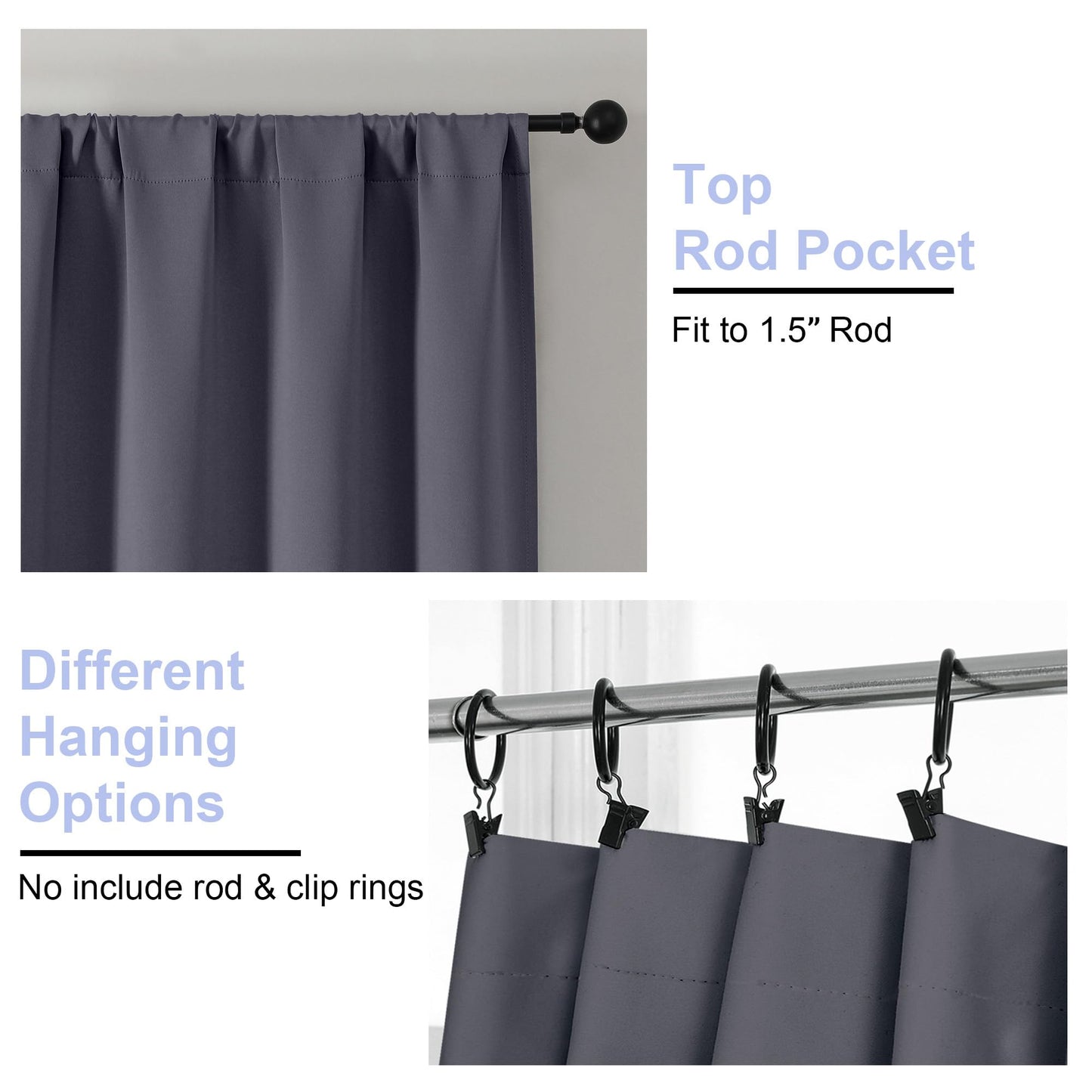 Simplebrand Ava Grey Blackout Curtains for Bedroom 63 Inch Length 2 Panels Set, Solid Thermal Insulated Energy Saving Rod Pocket Window Treatment Curtains Blackout Drapes, W40 x L63 Inch, Grey