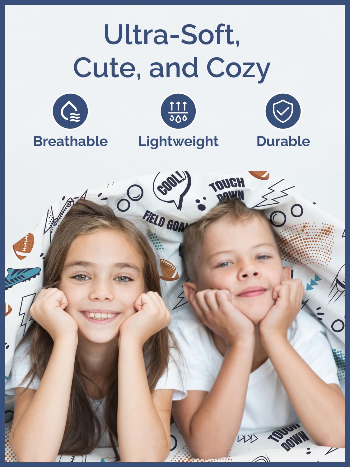 Kids Twin Size Bed Sheet Set - 3 Piece Kids Loft Bed Sheets - American Football Themed bedding - Soft, Cute and Cozy - Breathable & Machine Washable - Helmet Bed Set for Boys, Girls, Teens & Toddlers