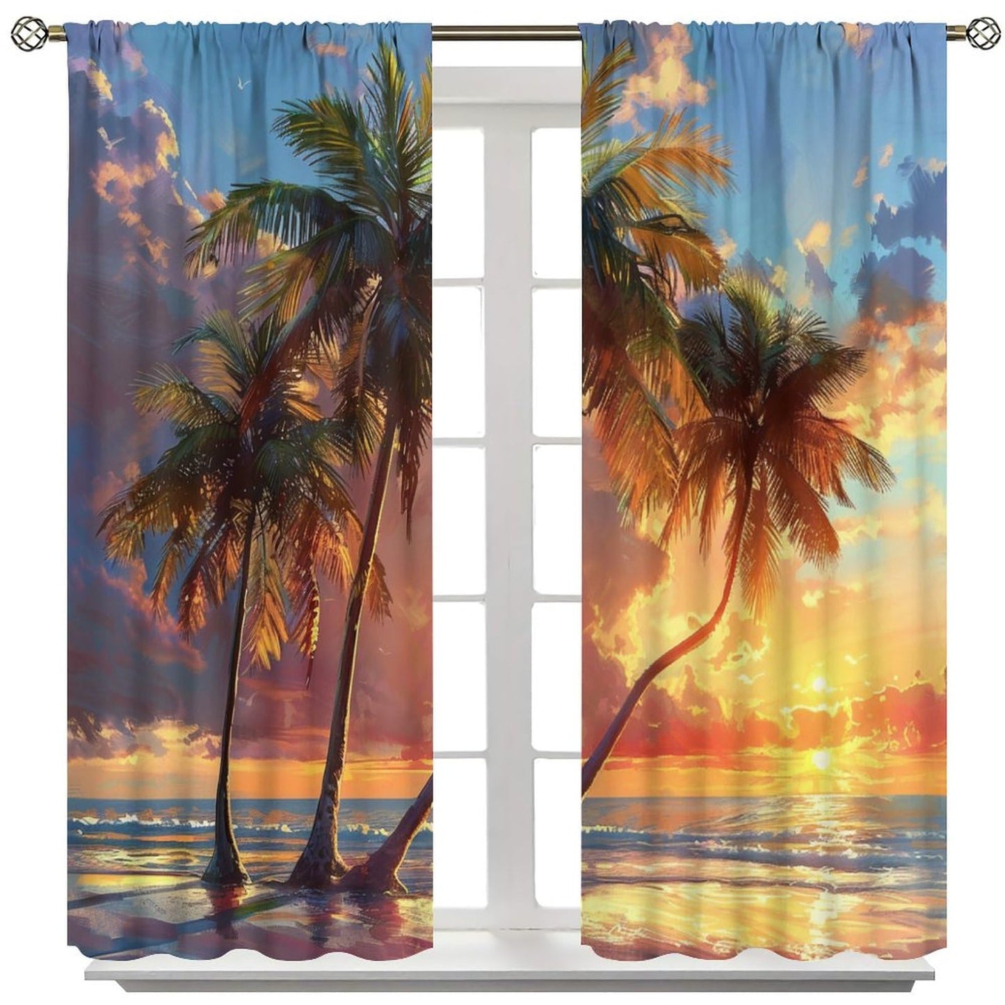 DIPQIMI Watercolor Landscape Blackout Curtains, Sky Nature Sunset Palm Trees Curtains Rod Pocket Thermal Insulated Window Drapes for Bedroom/Living Room, 21W x 45L, 2 Panels