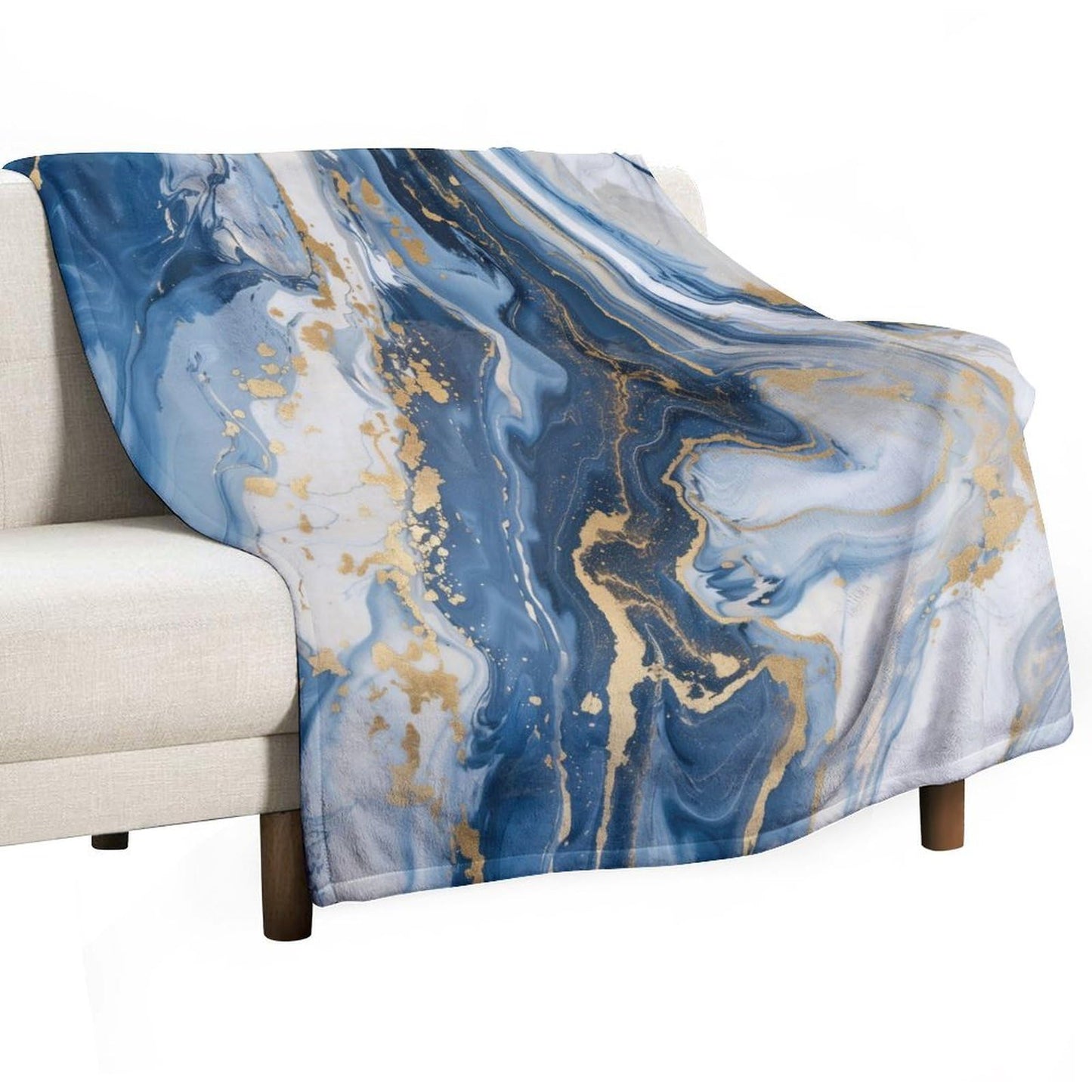 Marble Throw Blanket for Bed Sofa, 40"x50" Super Soft Warm Cozy Fluffy Plush Blanket, Modern Luxury Foil Texture Blue White Gold Marble Flannel Couch Blanket for Travel Camping