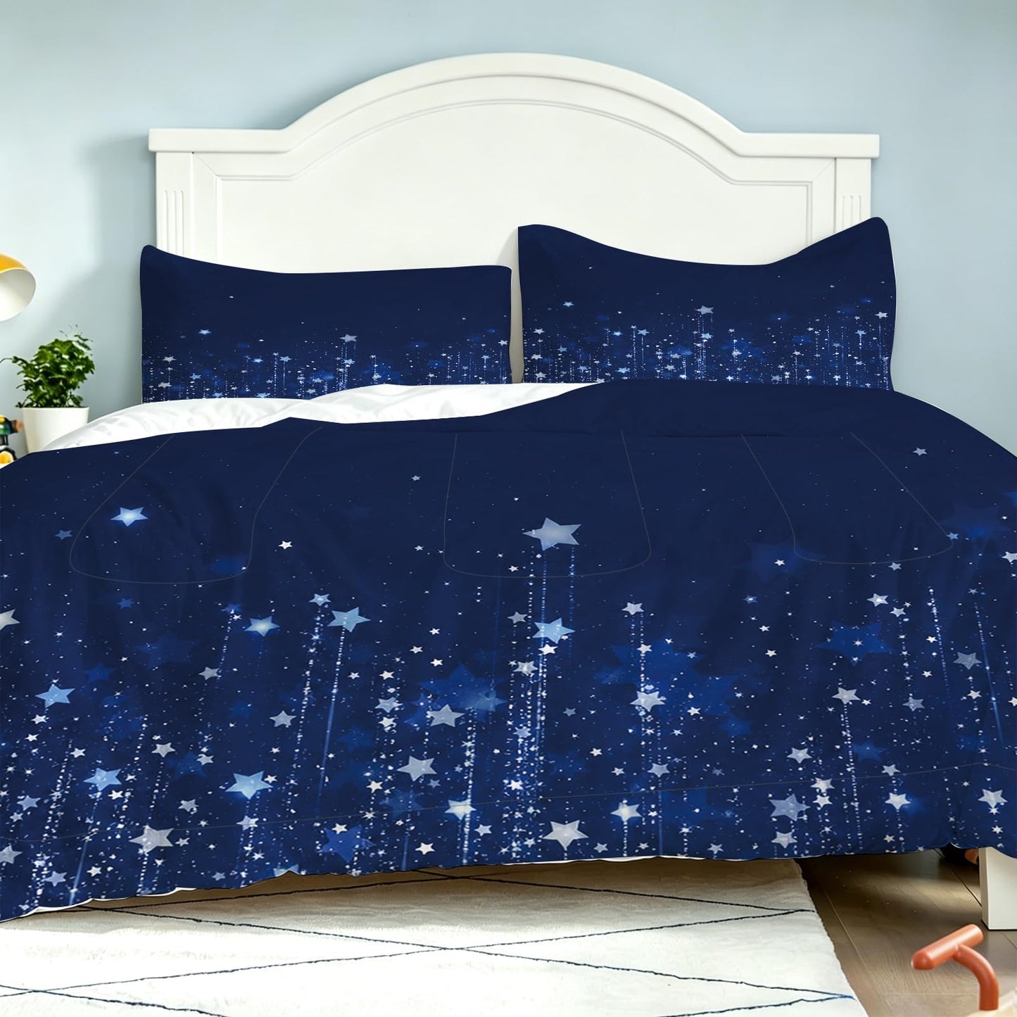 kxry Dreamy Galaxy Starry Sky Comforter Set Full Soft Polyester Bed Quilt