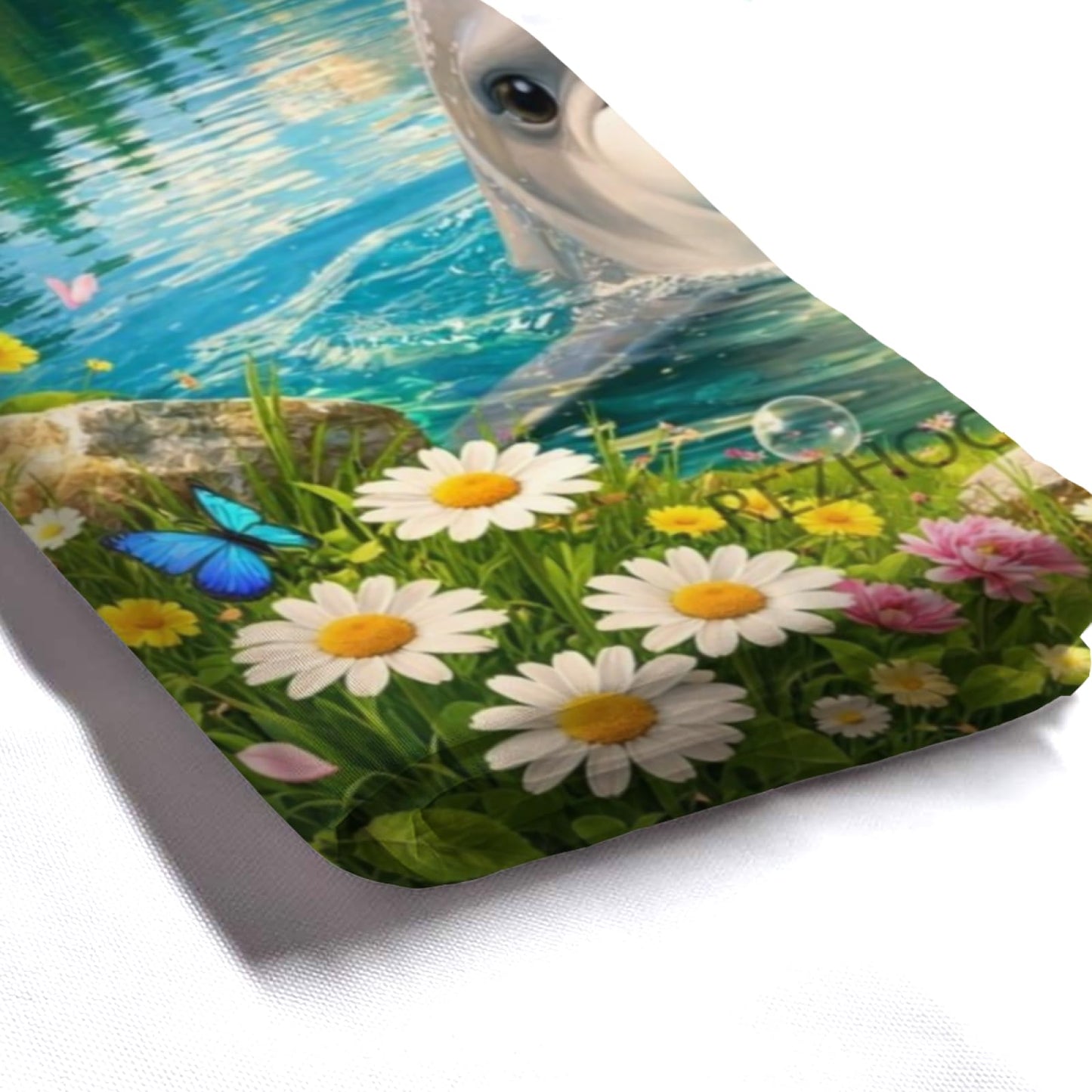 REZHOCH Funny Dolphin Alpine Lake Landscape Shower Curtain 72x72Inch Cute Animal Bathroom Decor Summer Wildflower Waterproof Fabric Nature Wildlife Scenic Bath Set with Hooks