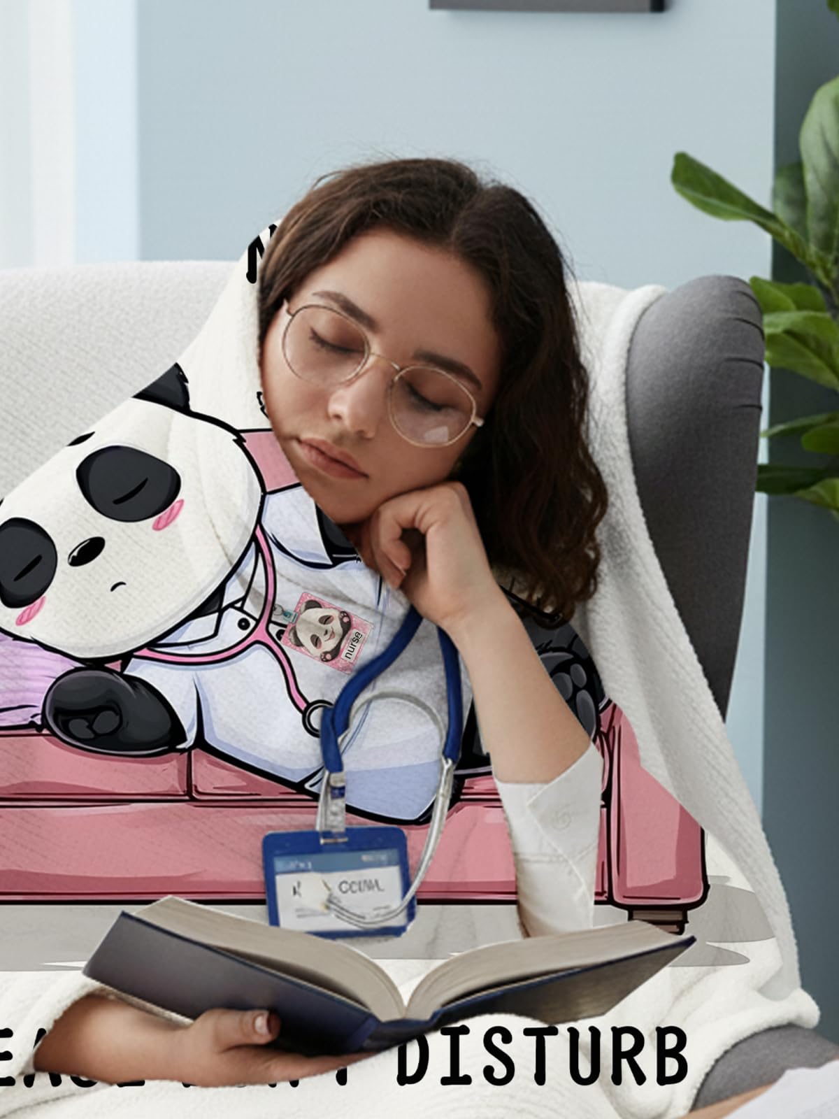 Nurse Appreciation Gifts for Women, Nurses Week/Day Gift for Her, Nursing Graduation Gifts - Funny Flannel Panda Blanket, LPN RN Birthday Gift for Nurses Practitioner Nursing Student, 60" x 50"