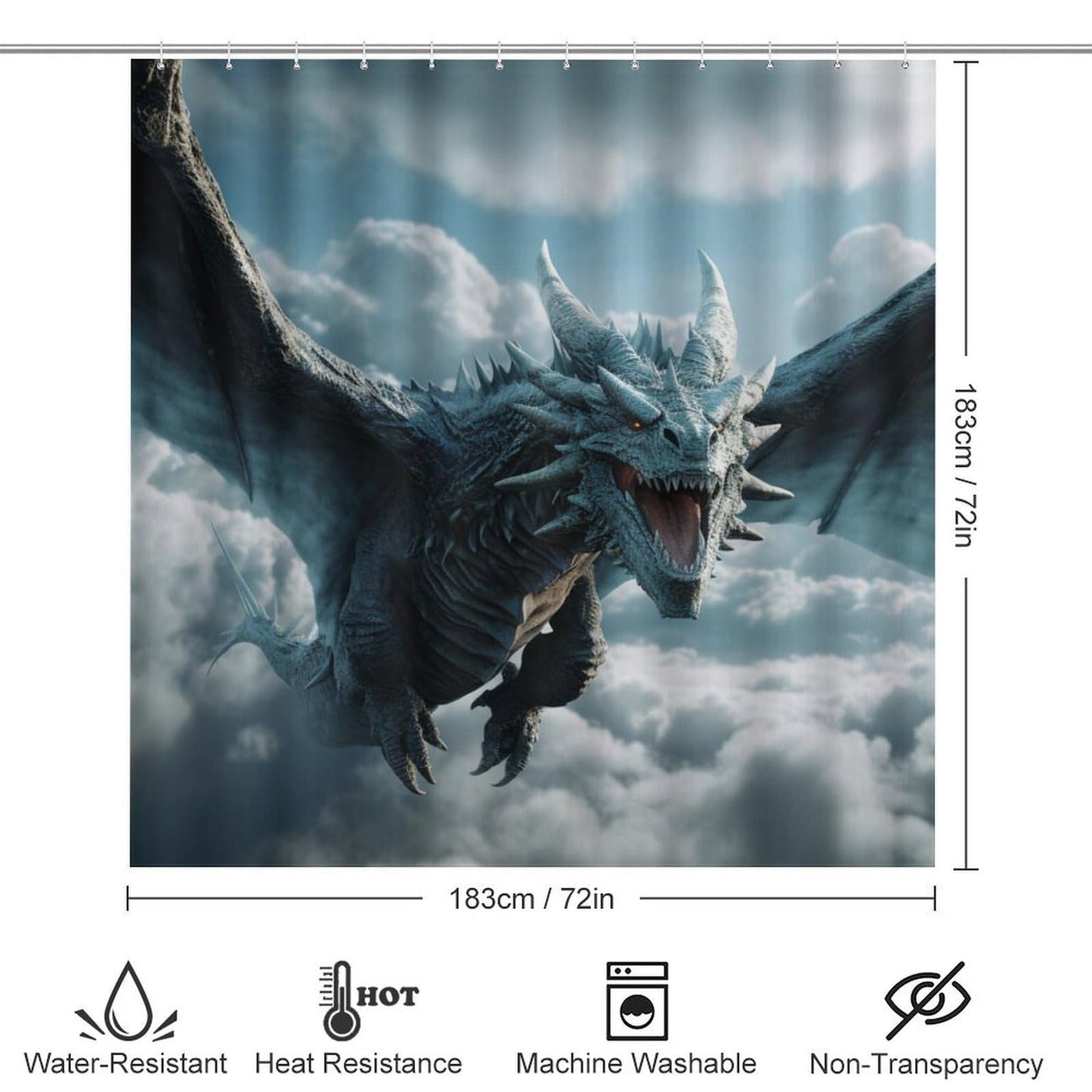 FOCCAFB 4Pcs Glam Cool Dragon Bathroom Sets with Shower Curtain Rugs Mats Fantasy Clouds Animal Bathroom Decorations Sets with Non Slip Rugs Toilet Lid Cover Bath Mat, Style-3