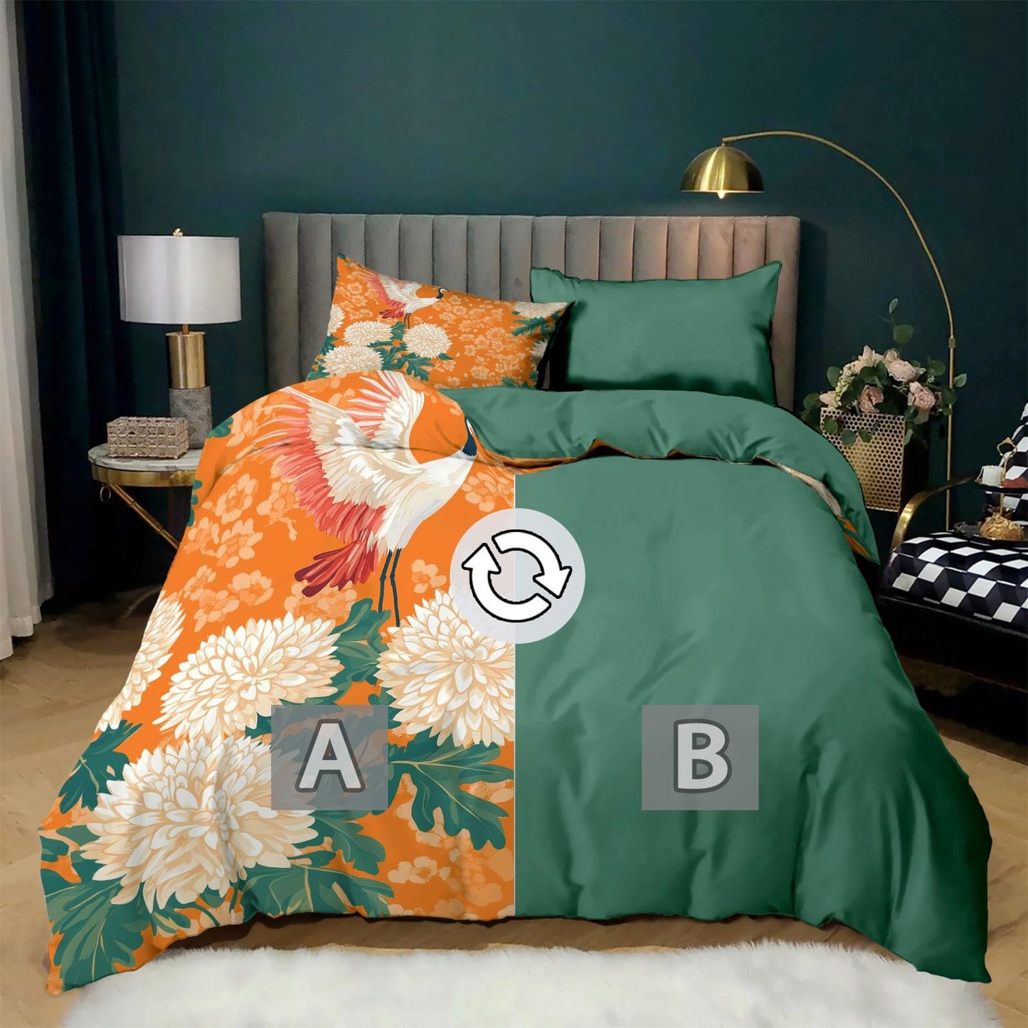 Twin Duvet Cover Set Plants and Flowers Chrysanthemum 1 Soft Bedding Duvet Cover 68×90 Inches with Zipper Closure Dark Green, Ultra Soft, for Kids Boys Girls Teens Bedroom Decor