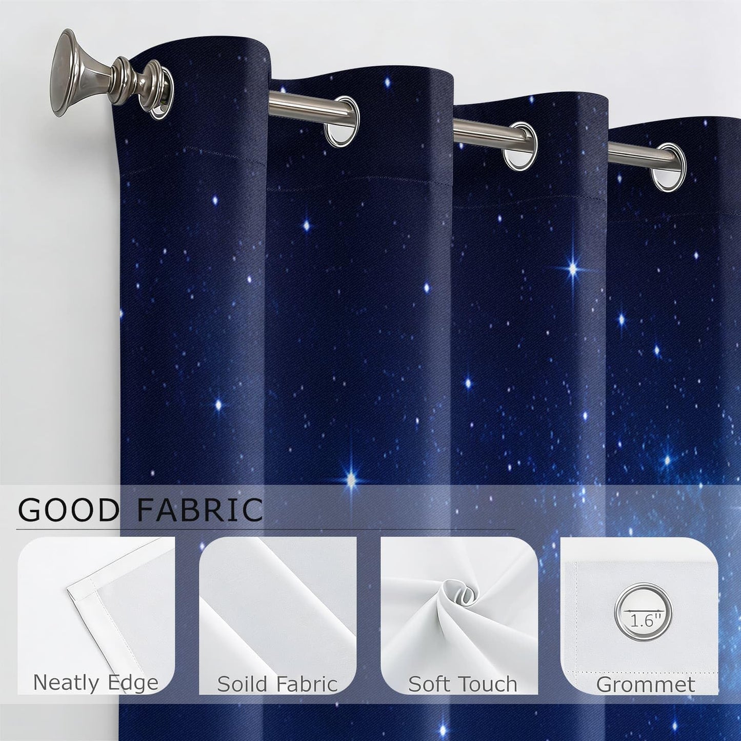 Dreamy Crescent Moon Clouds Blackout Curtains, Fantasy Starry Night Sky Room Darkening Window Drapes for Bedroom Living Room, Thermal Insulated Grommet Top Window Treatments, 2 Panels, 37" W x 63" L
