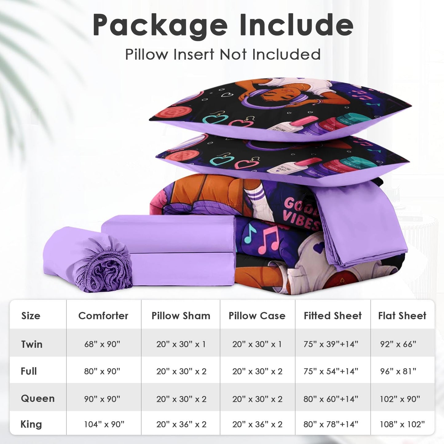 Boewywh Comforter Set Twin Size Music Kawaii Girly 5 Pcs, Bedding for Kids and Adults, Bed Sheet Sets with Fitted Sheet Pillowcase & Sham for Bedroom Bed Decor