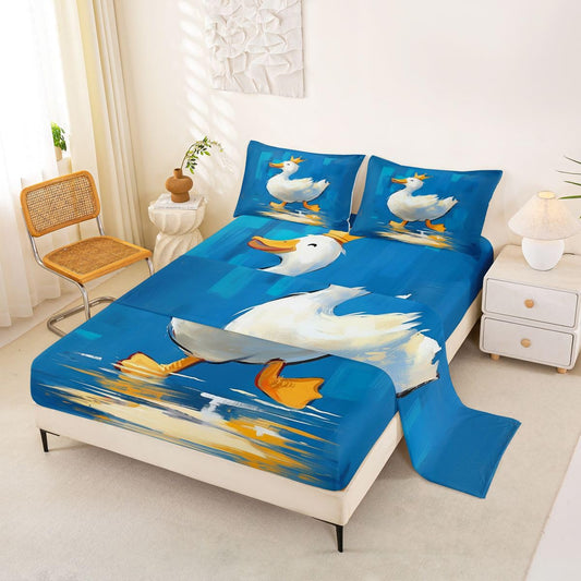 Erosebridal Cartoon Duck Bed Sheets Set Full Crown Duck Sheet Set Fun Whimsical Animal Sheets Farmhouse Pet Flat Fitted Sheet