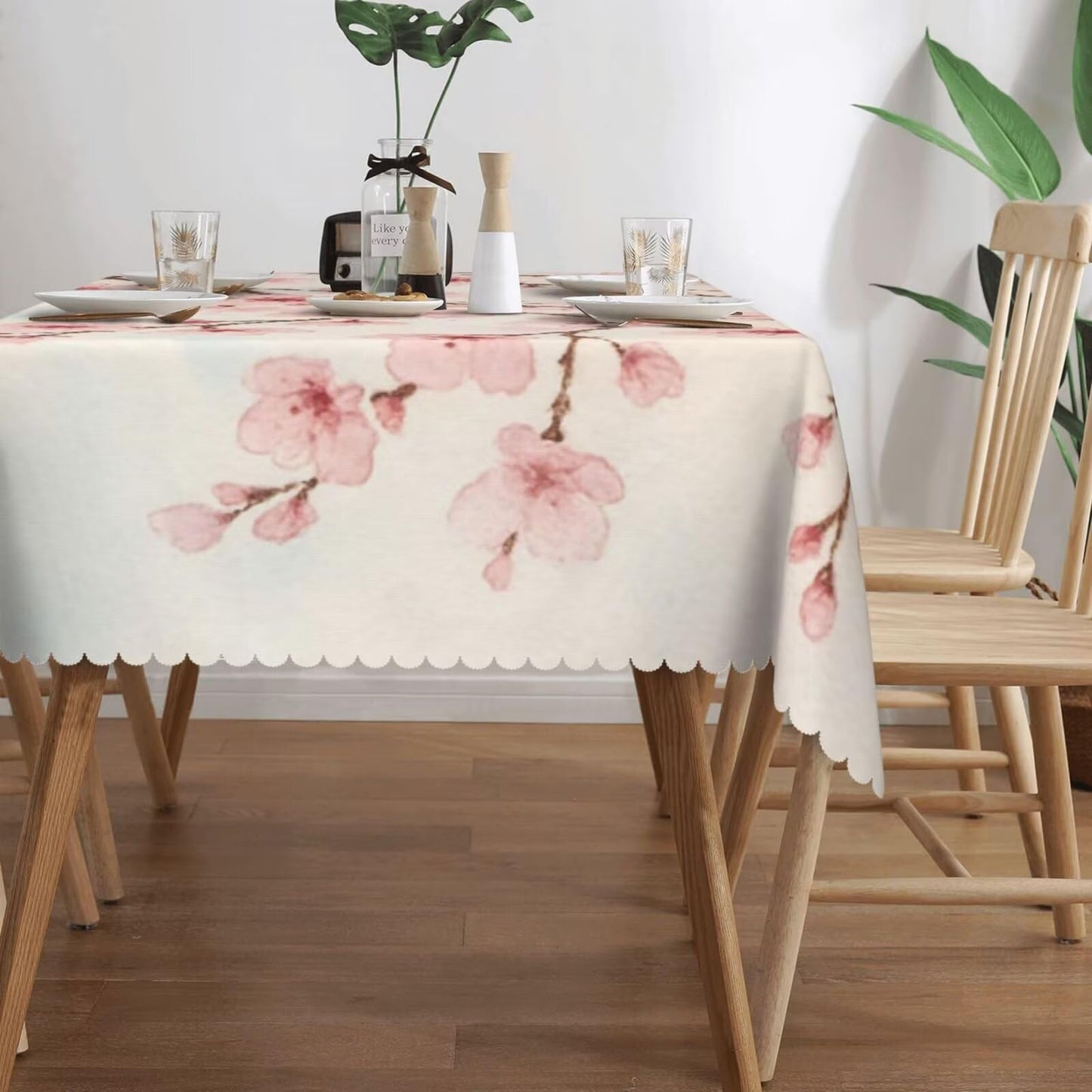 ZEJAYFEY Cherry Blossoms Rectangle Tablecloth Pink Floral Branches Table Cloths Spring Japanese Style Flowers Botanical Washable Table Cover for Home Kitchen Dining Party Decor 54 x 72 Inch