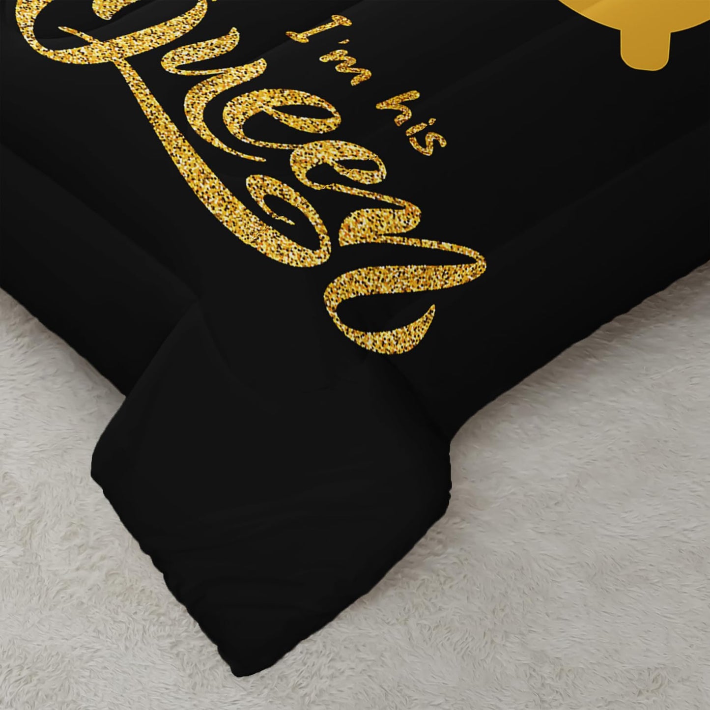 QOOMO 3Pcs Crown Queen and King Comforter Set Twin,Couple Bedding Set for Teens Boys Girls,Golden Printed Comforter with 2 Pillowcases,Down Alternative,Soft and Lightweight