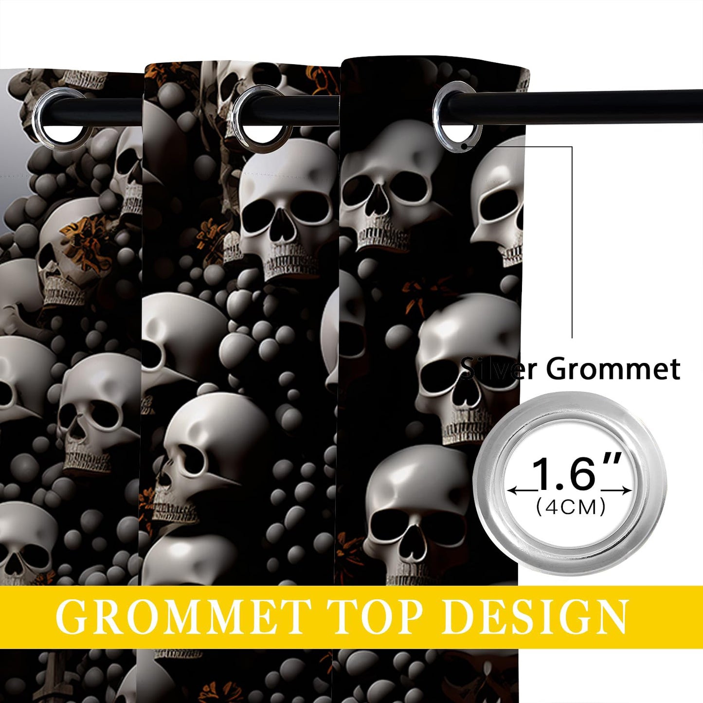 ONINUO Skull Blackout Curtains for Girls Boy Home Decor, Halloween Scary Horror Dead Spooky Gothic Grommet Thermal Insulated Drapes Darkening Window Curtain for Bedroom Living Room, 42 x 45 Inch