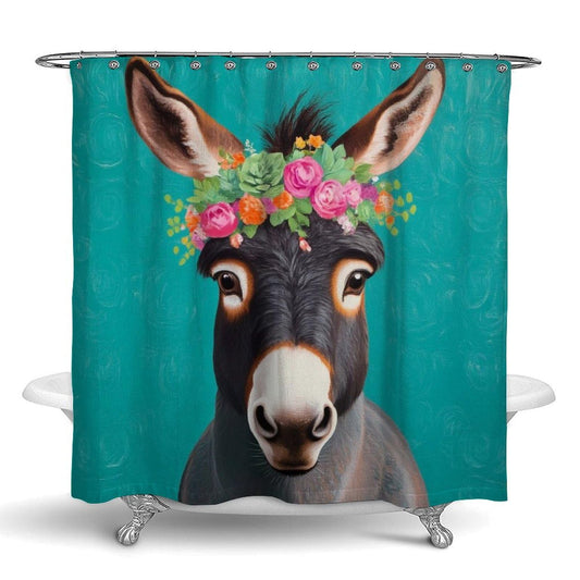 100% BLUE COLLAR Fashion Hotel Bathroom Decorative Shower Curtain with Hooks, Donkey Animals Waterproof Lightweight Shower Curtain