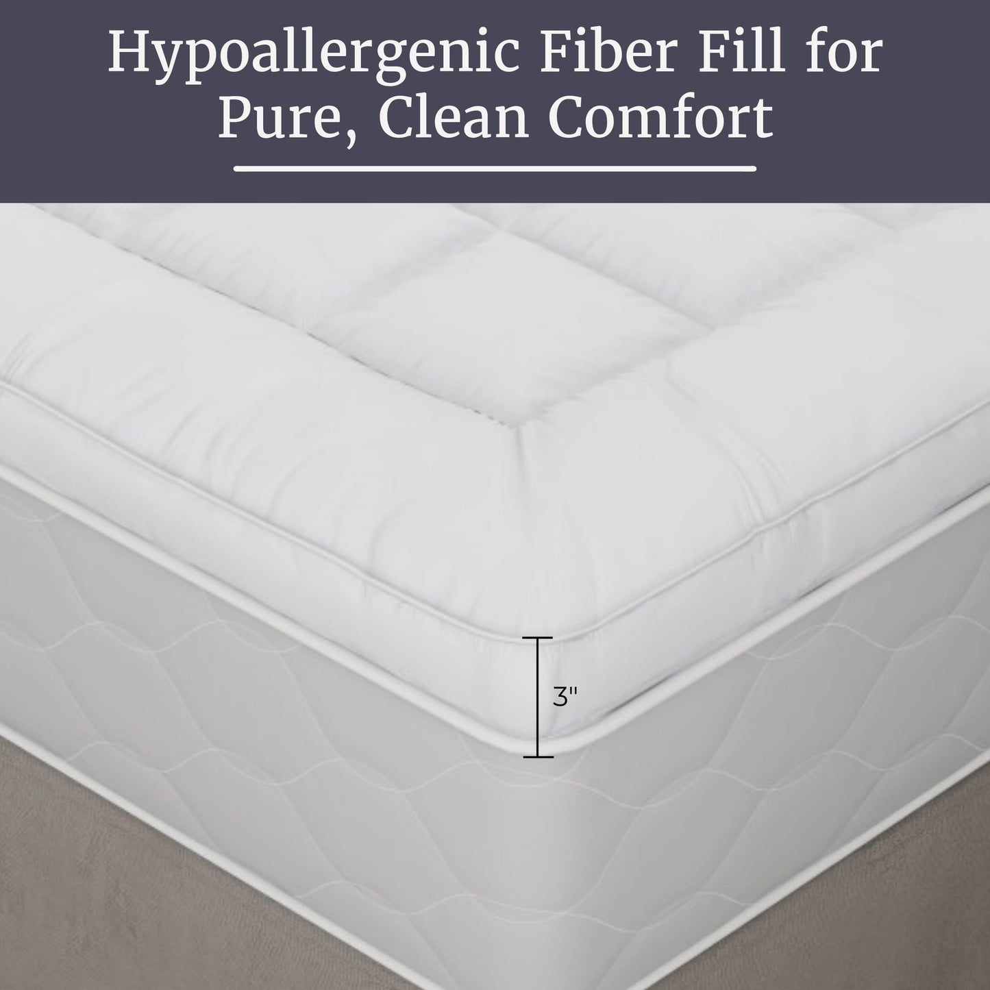 Down Alternative Mattress Topper-King Size- 3” Gusset Hypoallergenic Fiber Filled Pillowtop Pad for Cushion & Support-Microfiber Cover- by Lavish Home