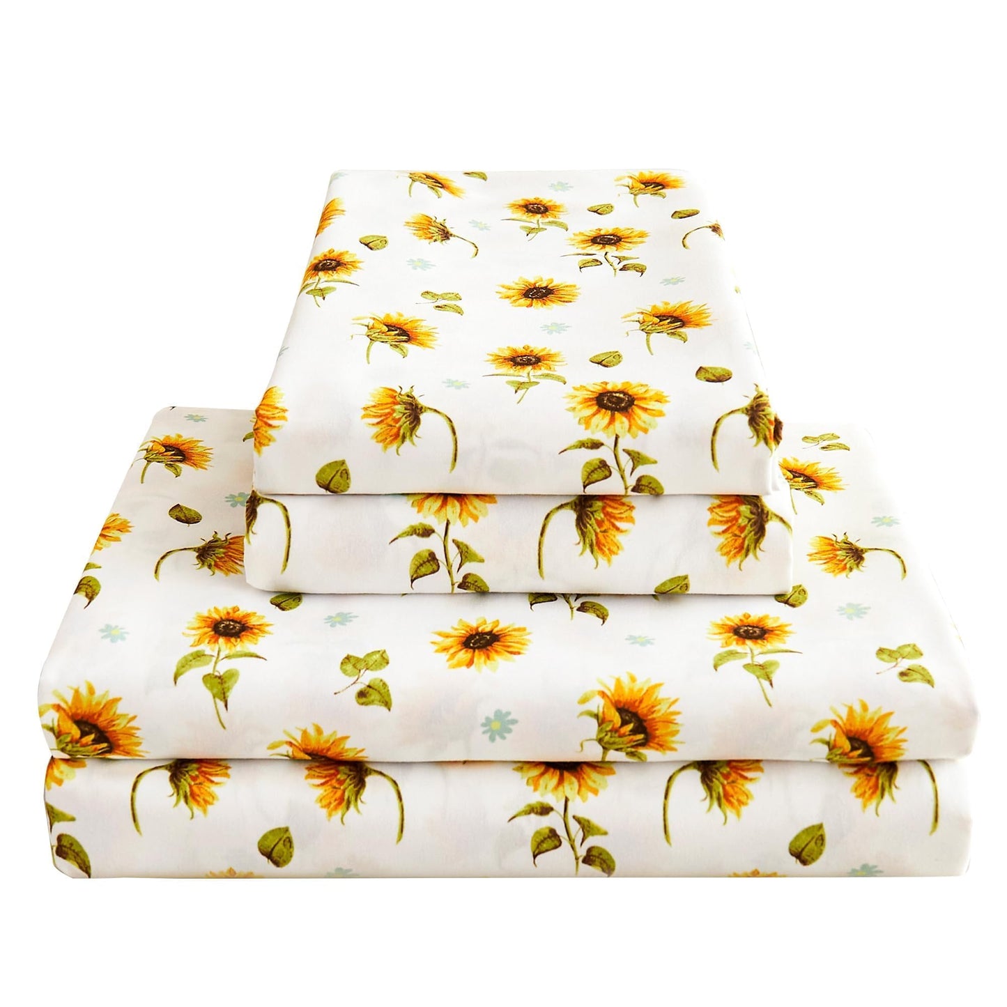 Softan Floral Sheet Set Full, Sunflower Printed Bed Sheets Double, Brushed Microfiber Fitted Sheet with 15" Deep Pocket & Non-Slip Straps, Yellow Flower Pattern Sheet & Pillowcase Sets