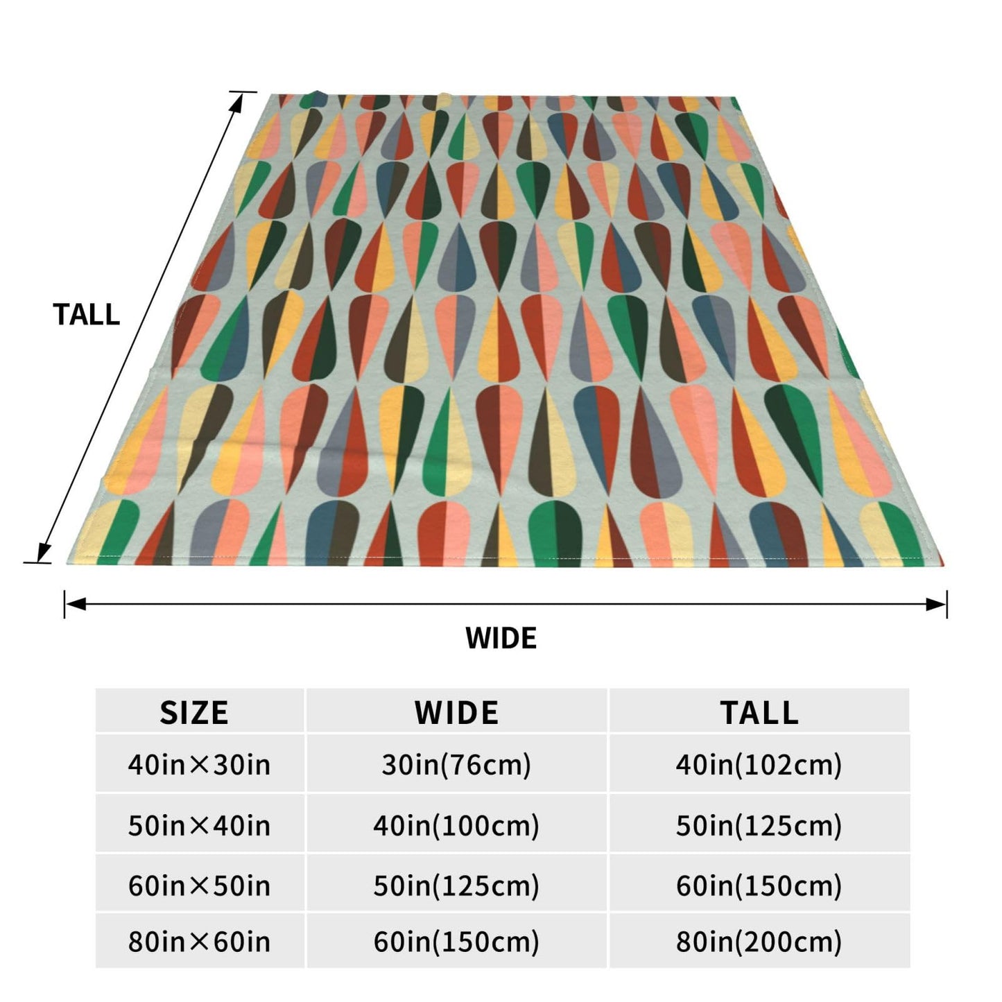 Mid Century Retro Abstract Throw Blanket Soft Cozy Plush Warm Fleece Blanket for Sofa Couch Bed 60"X50"