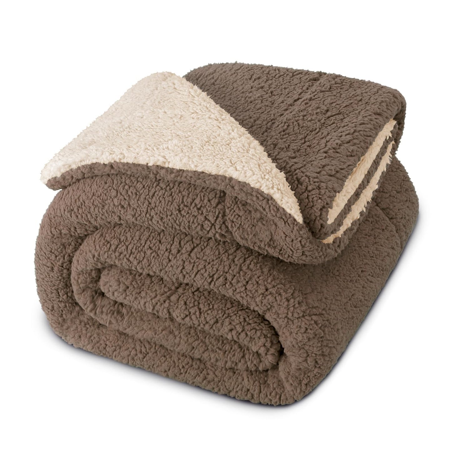 Exclusivo Mezcla Reversible Sherpa Throw Blanket for Couch, Thick and Warm Fleece Blankets for Winter, Soft Plush Fluffy, 50x60 Inches, Brown/Khaki