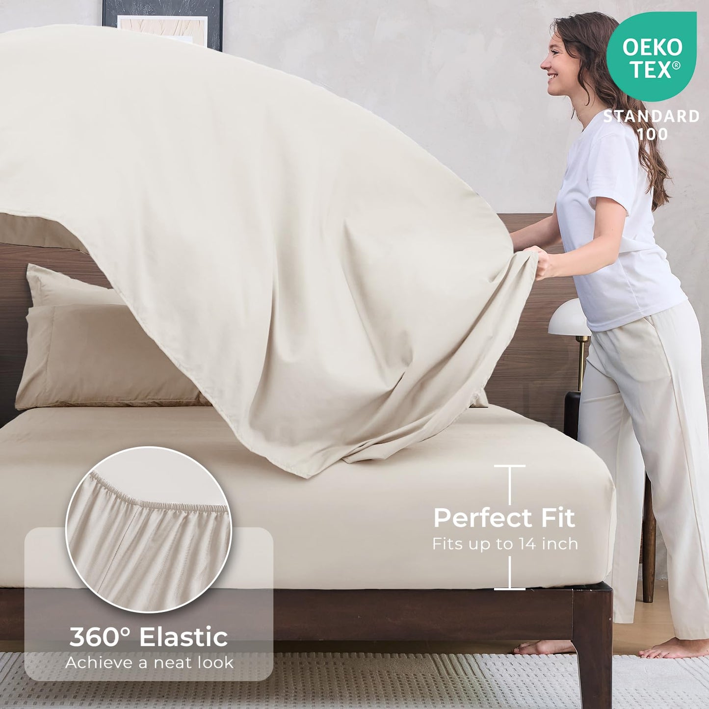 HEVUMYI Beige Tan Queen Comforter Set - 7-Piece All Season Bed in a Bag Queen, Ultra Soft Bedding Set with Comforter, Flat Sheet, Fitted Sheet, Pillowcases, Pillow Shams, Beige Tan