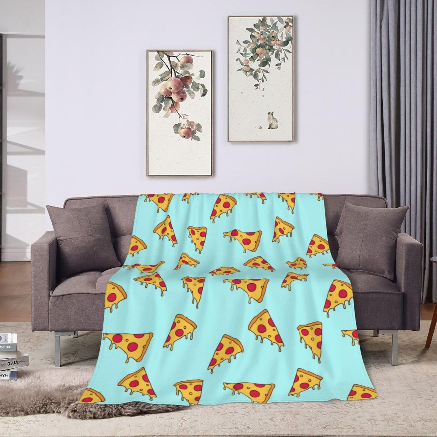 Cute Pizza Slice Throw Blanket Super Soft Warm Bed Blankets for Couch Bedroom Sofa Office Car, All Season Cozy Flannel Plush Blanket Gifts for Girls Boys Kids Teens 50"x40"